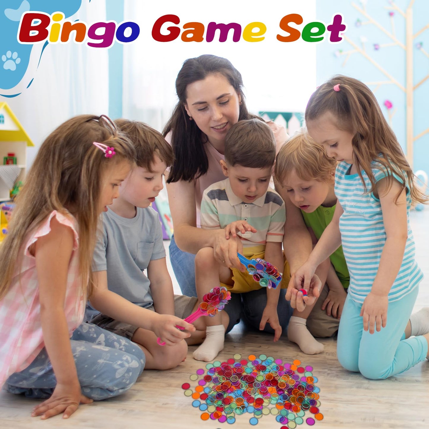 Coopay Magnetic Bingo Wand Chip Set - 2 Pack Magnetic Wands, 200 Colorful Metal Chips for Kids Classroom Science Learning Counting Family Game Night Educational