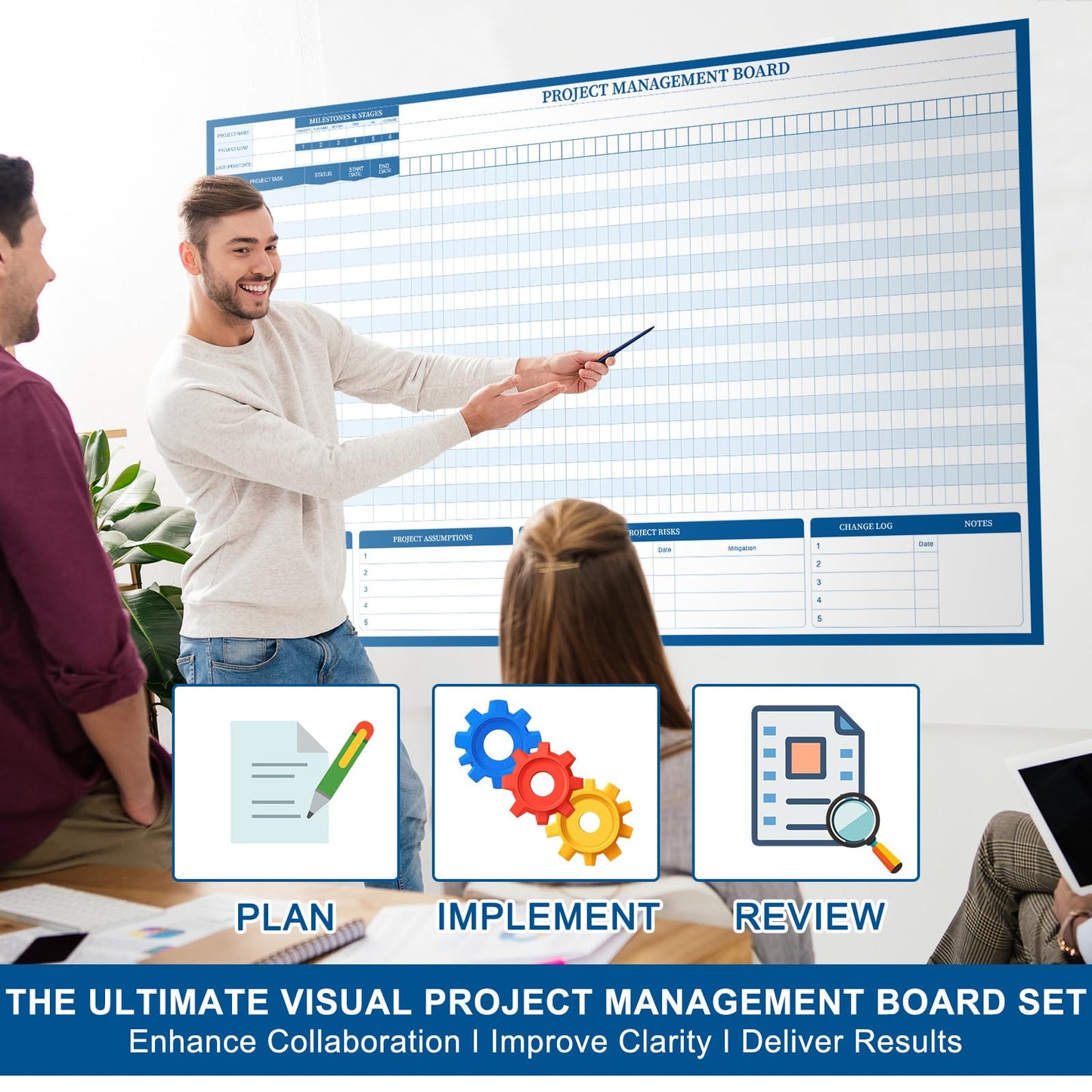 Lincia Large Magnetic Gantt Chart Whiteboard Kit 24" x 36" Reusable Visualize Timelines, Risks & Critical Path Ultimate Management White Board for Project Management Managers