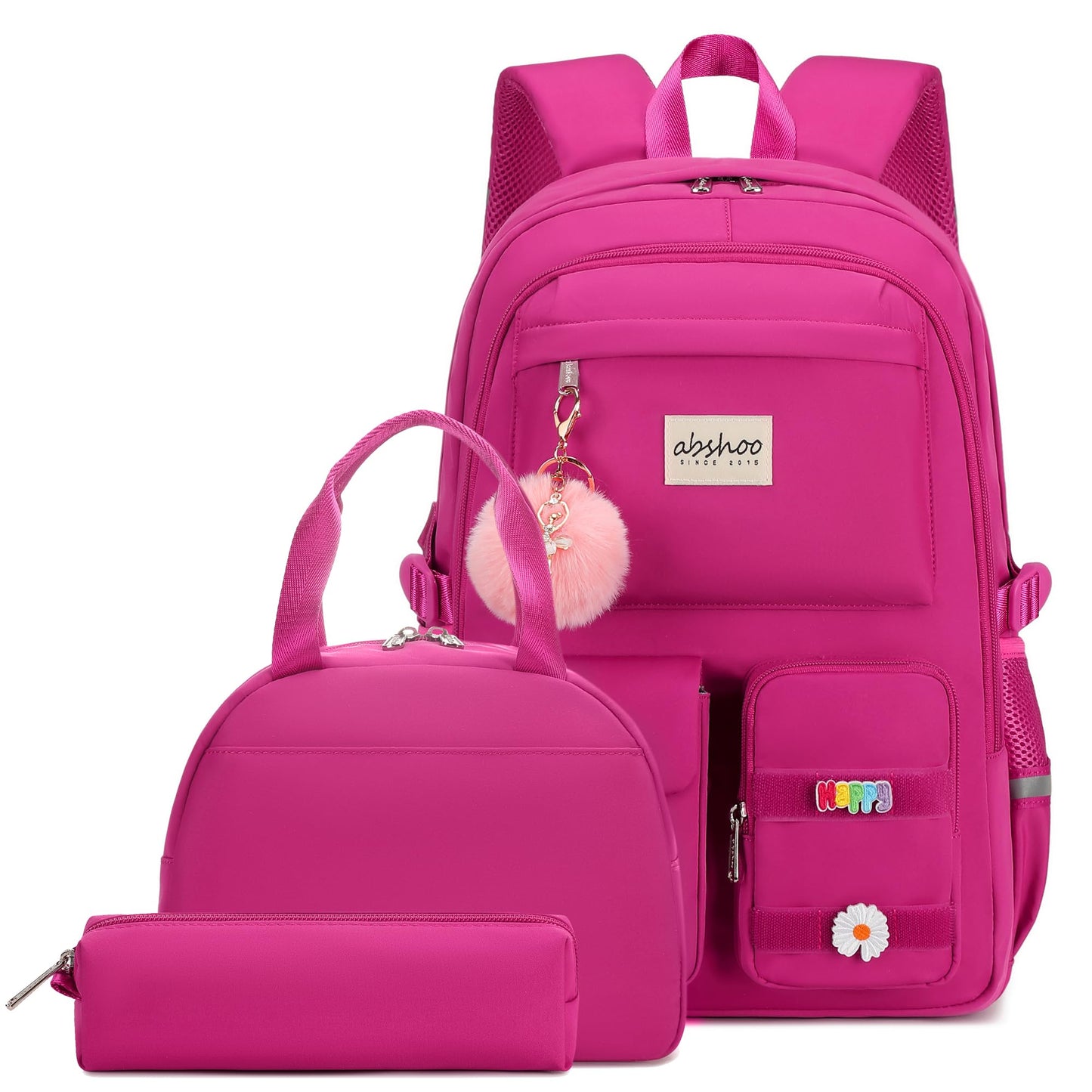 abshoo School Backpack for Girls Bookbag with Lunch Bag Teen Girls School Bag Travel Daypack (Hot Pink)
