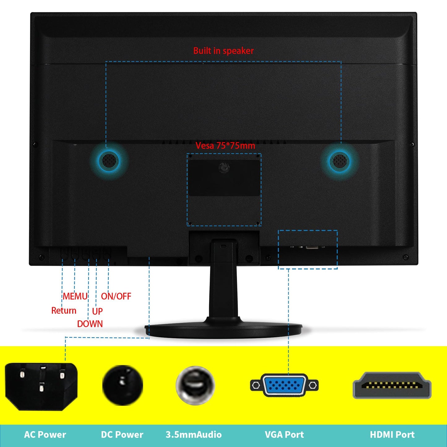 Insykktrkig 19" 1440x900 PC Monitor Office Monitor HDMI VGA LED Desktop Display Dual Speakers,60Hz,5ms,VESA Mounting,Wide Viewing Angle 170°,Brightness 300cd/m²,Tilt Adjust,Business Computer Screen