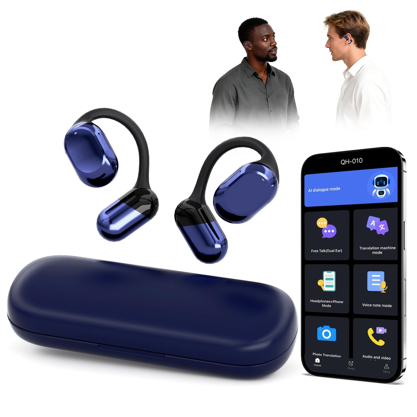 AI Translator Earbuds Wireless Bluetooth - 164 Languages Translation with No Subscription Required, Audio and Video Calls Real Time Interpreter Translating Headphones for Business, Travel, Learning
