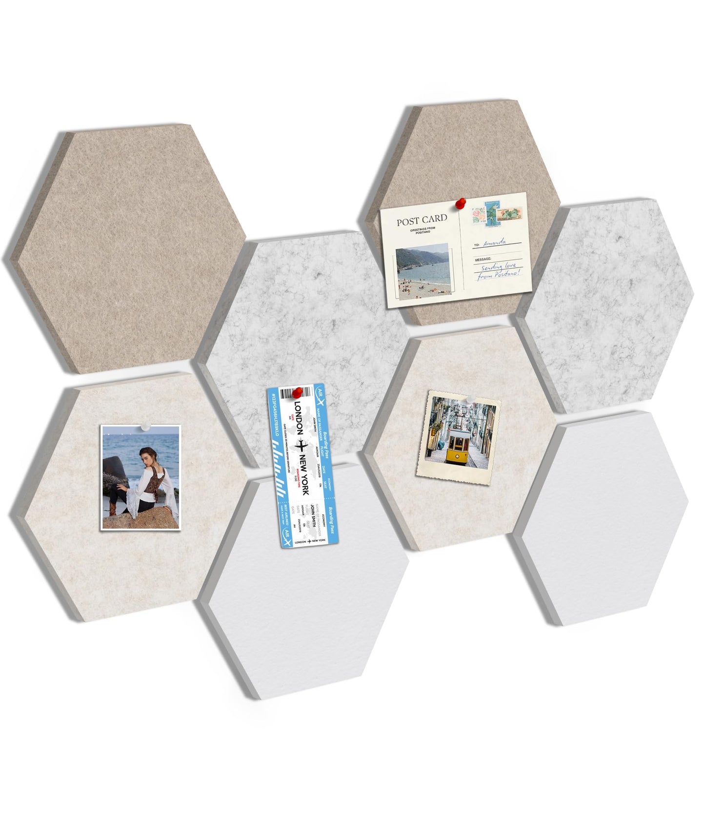 Toptople 12 Inch Large Hexagon Cork Board for Walls, 8 Pack Felt Bulletin Board Tiles, Pin Board with Push Pins for Office Photo and Note, Linen Beige