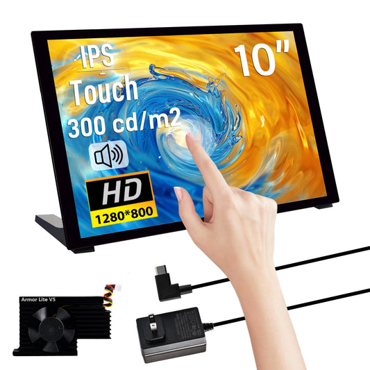 GeeekPi 10.1 inch Capacitive Touchscreen for Raspberry Pi, HDMI Monitor IPS 1280X800 LCD Display with Dual-Speaker for Raspberry Pi 5/4B/3B+/3B/B+, with Mount Hole to Install Raspberry Pi Board