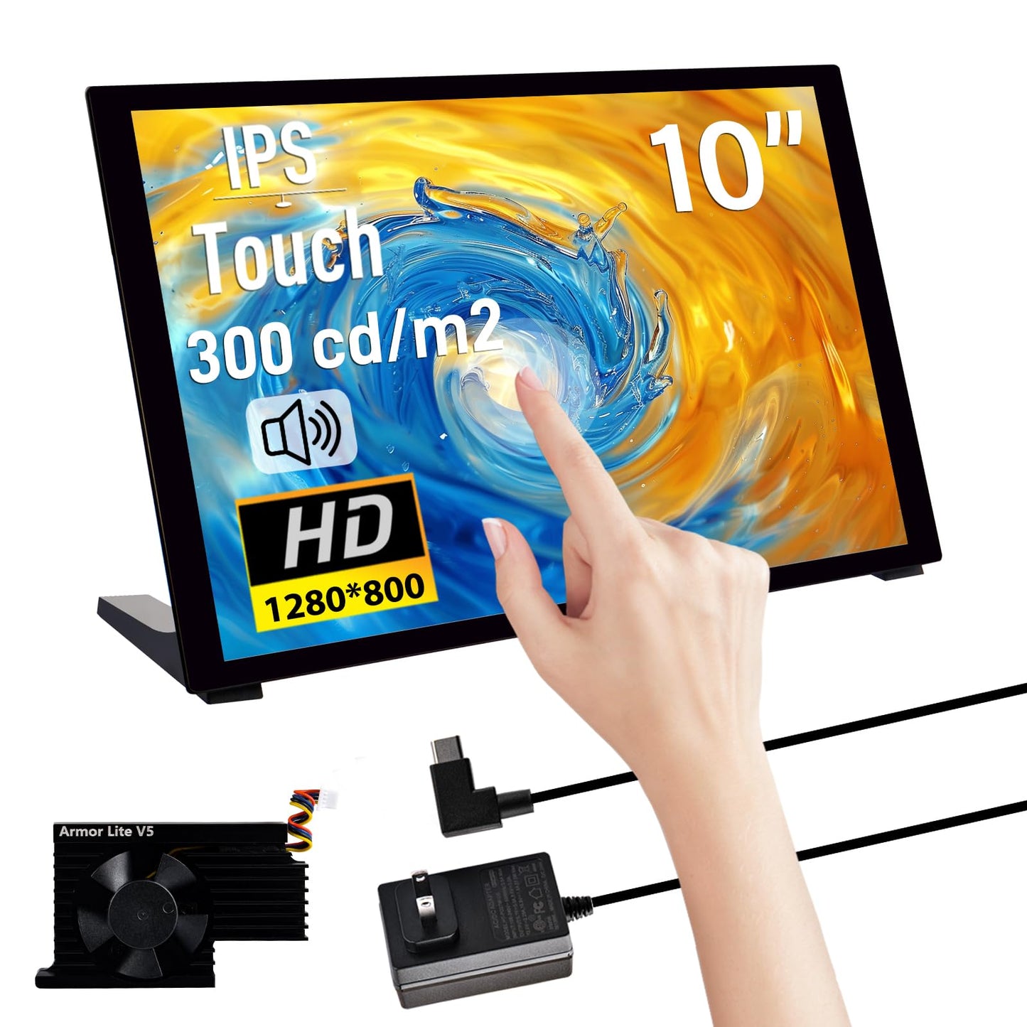 GeeekPi 10.1 inch Capacitive Touchscreen for Raspberry Pi, HDMI Monitor IPS 1280X800 LCD Display with Dual-Speaker for Raspberry Pi 5/4B/3B+/3B/B+, with Mount Hole to Install Raspberry Pi Board