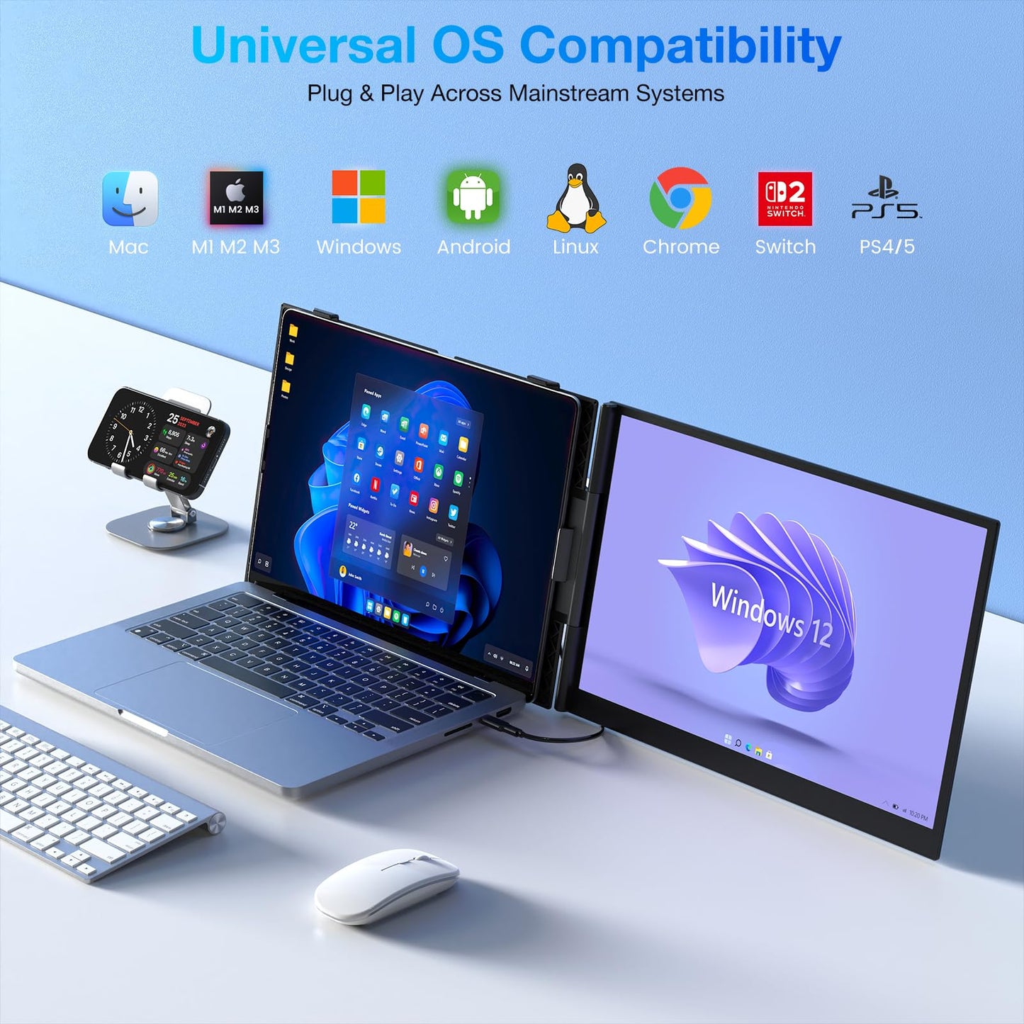 Laptop Screen Extender, Ultra-Thin 15.6" FHD 1200P 16:10 Portable Monitor for Laptop, Lightweight Dual Monitor Extender Plug & Play for 14.2"-17.3" Laptops, Compatible with Wins/Mac/Chrome/Linux