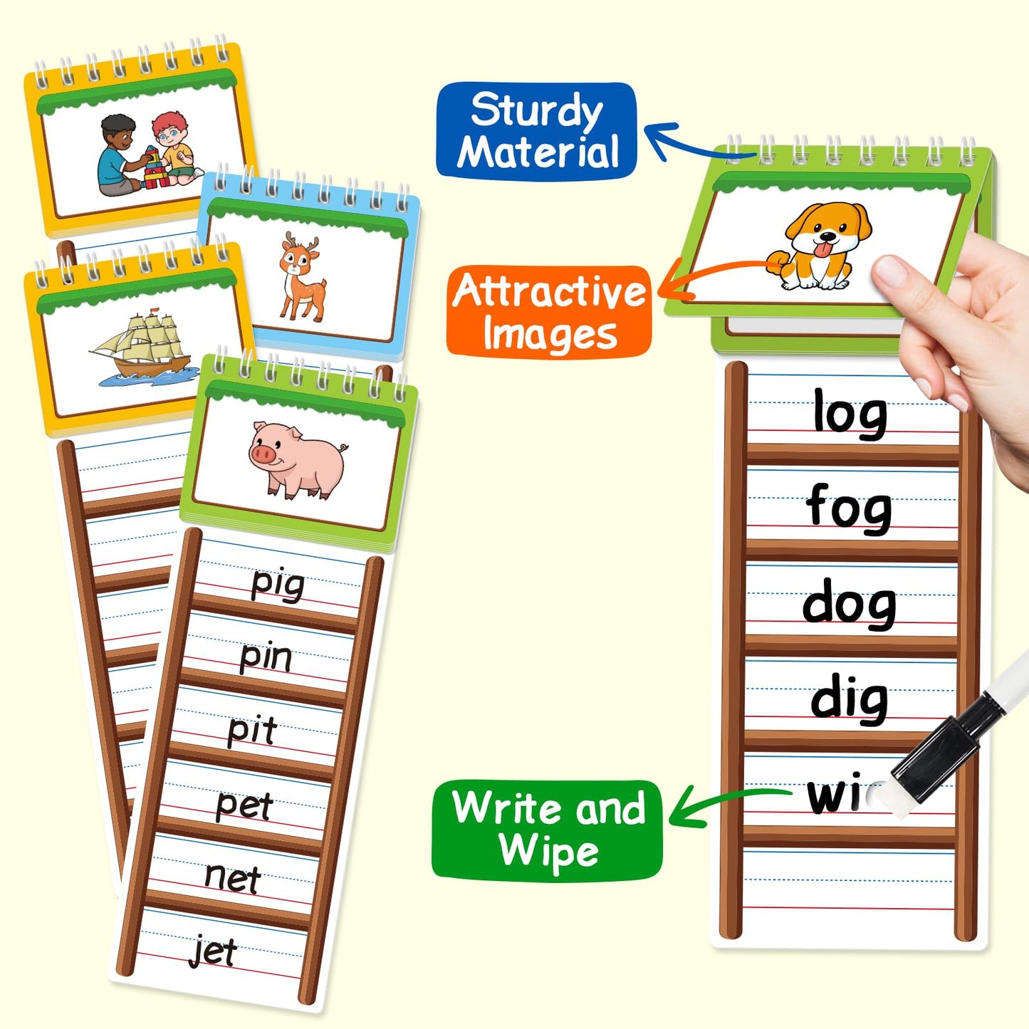 Edulok 30 Word Ladder Flip Books,Phonics Flash Cards,Word Ladders Word Family Build Book,Sight Words Reading Spelling Games Phonics Flip Books for Kids Classroom Homeschool Preschool Learning Activity