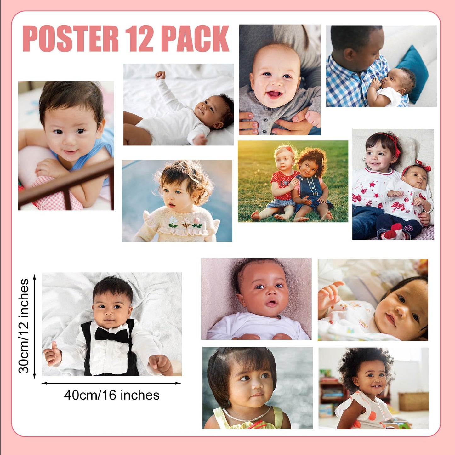 Motiskyy 12 Pcs Diversity Posters for Classroom Preschool Educational Learning Real Pictures for Daycare Home Multicultural Awareness(Infant Real Photo Poster Style)