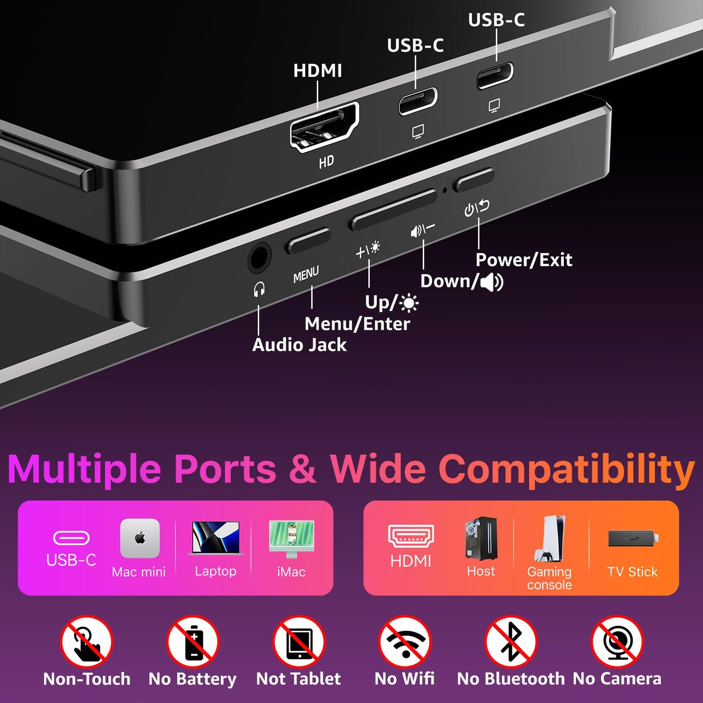 kksmart Portable Monitor for Laptop MacBook Surface PC Xbox PS5, Travel Monitor Second Screen for Laptop, HDMI USB-C VESA Compatible Built-in Speaker, 18.5inch