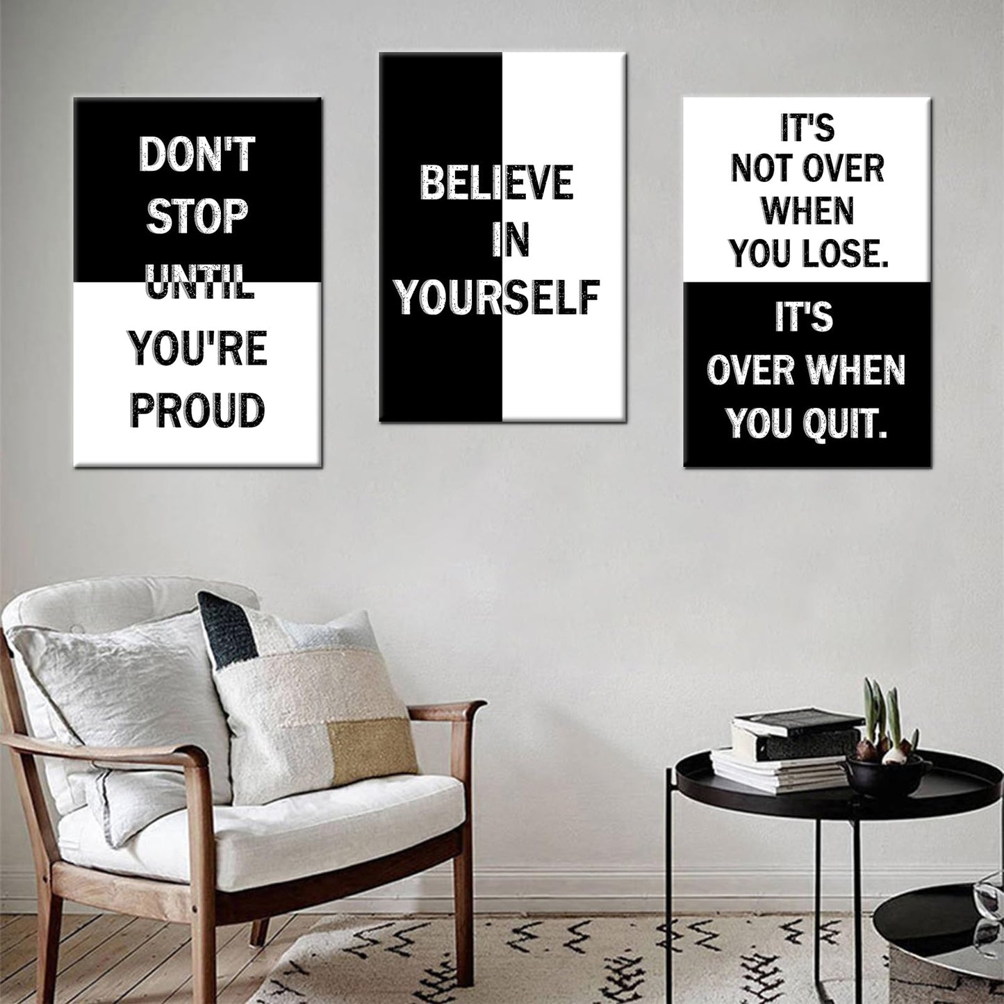 Motivational Canvas Wall Art Poster Painting 3 Piece Inspirational Entrepreneur Quotes Positive Picture Print Wall Decor for Modern Home Bedroom Office Artwork Stretched and Framed [48''Wx24''H]