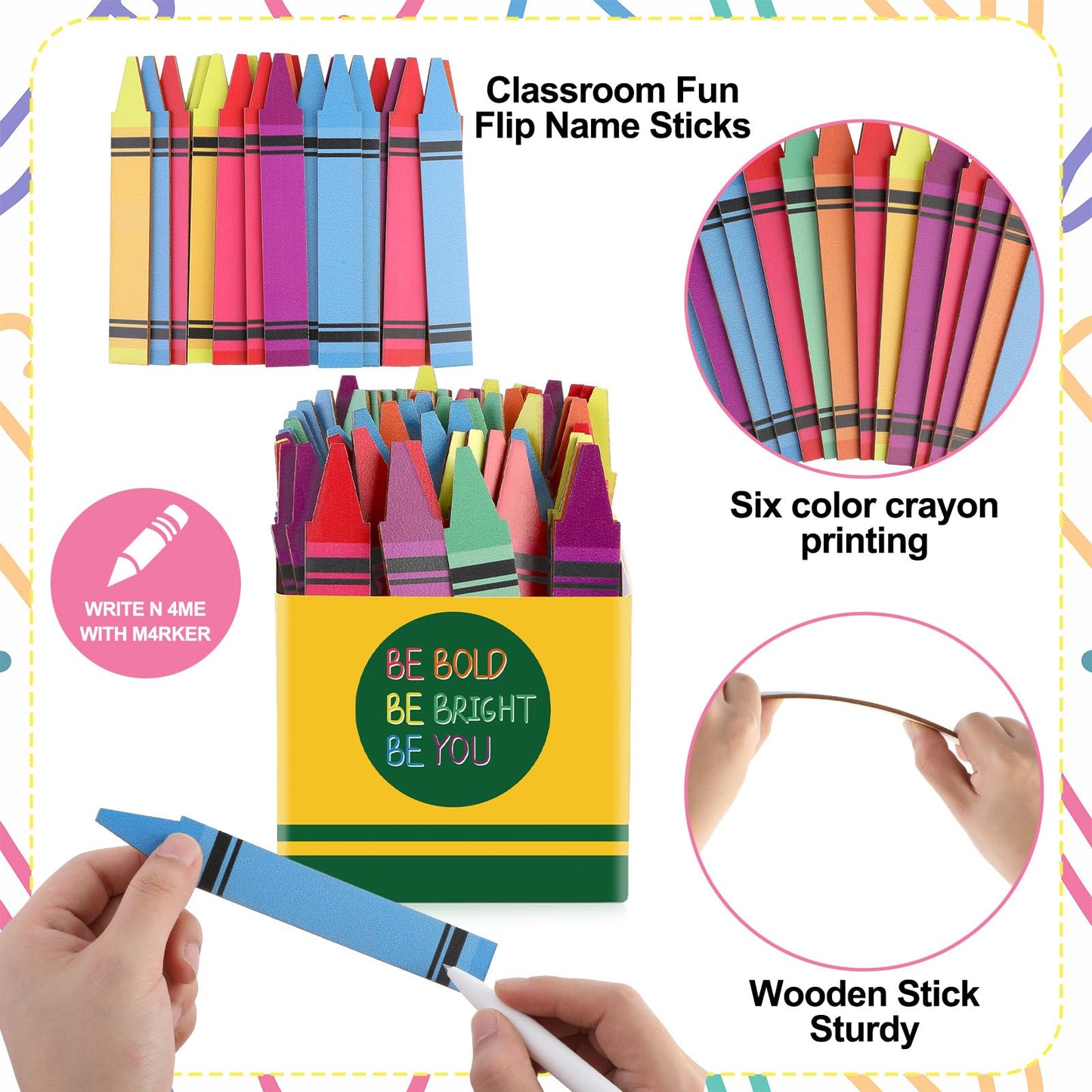 Junkin 72 Pcs Back to School Flip Name Sticks with Box for Classroom Crayon Talking Flip Sticks Teacher Student Management Grouping Counting Tool Classroom Essentials Educational Supplies Group Tasks