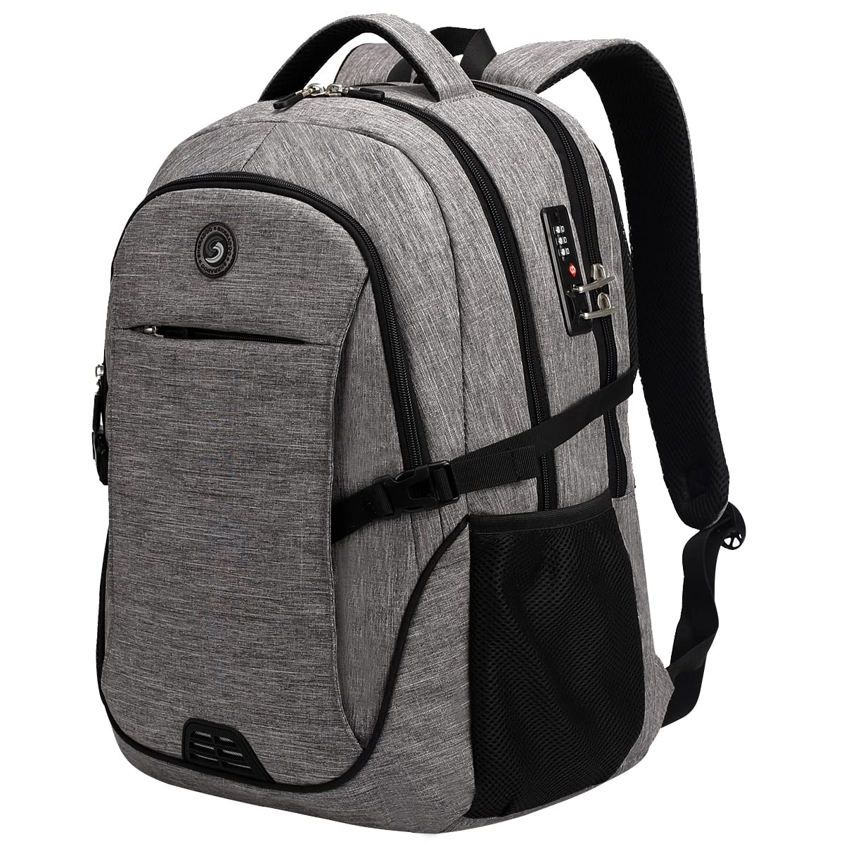 SHRRADOO Anti Theft Laptop Backpack Travel Backpacks with Combination Lock for Women Men College Backpack Computer Bag Fits 17 Inch Laptop,Grey