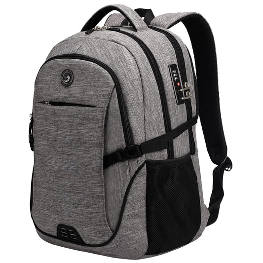 SHRRADOO Anti Theft Laptop Backpack Travel Backpacks with Combination Lock for Women Men College Backpack Computer Bag Fits 17 Inch Laptop,Grey