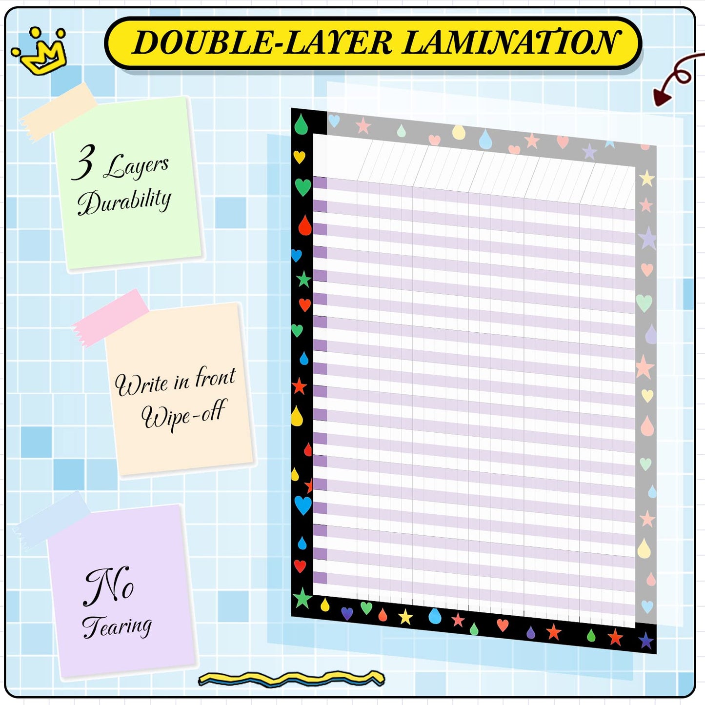 Ctosree 12 Pcs 17"x 22" Incentive Chart Multicolor Laminated Dry Erase Reward Chores Chart with 5 Pcs Reward Sticker(Novelty Style,Black Background)