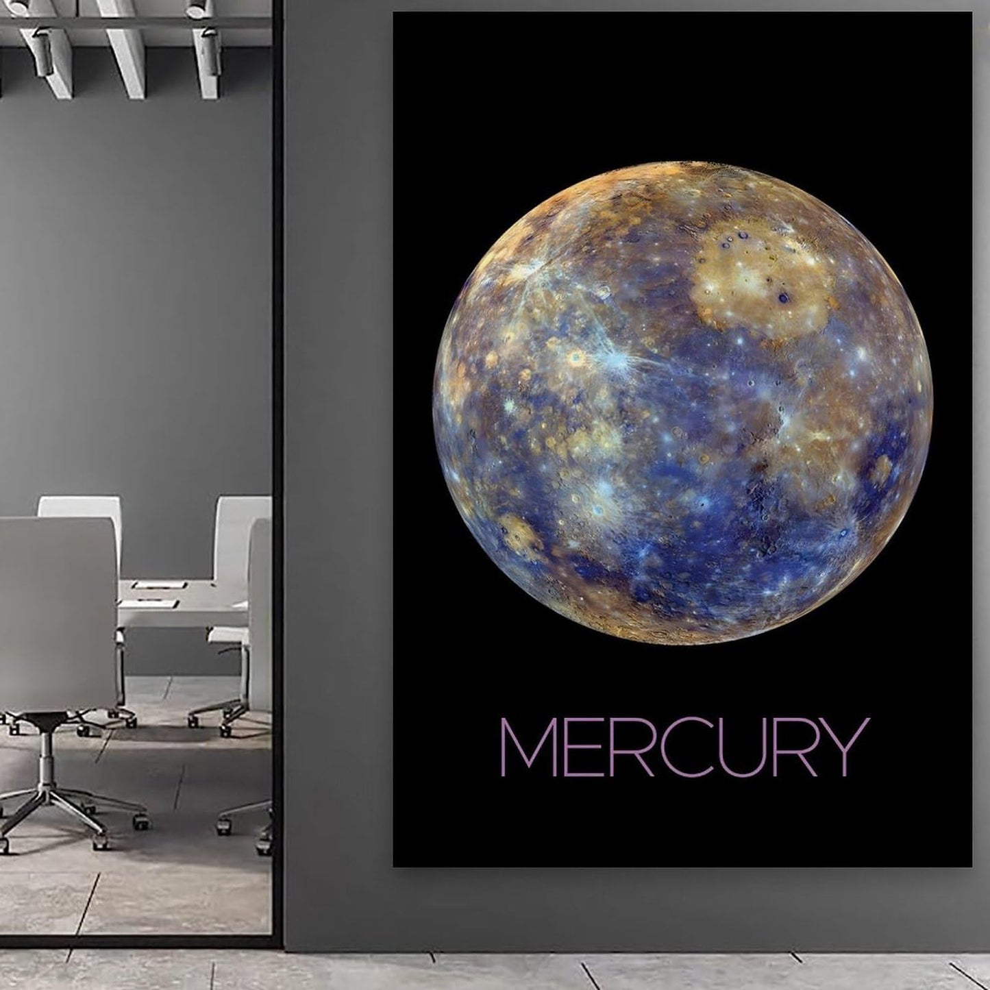 Solar System Planets Canvas Wall Art - Mercury Planet Space Poster for Kids Room Bedroom Classroom, STEM Educational Astronomy Decor, Science Gift for Boys Girls, 16x24 Inch Framed