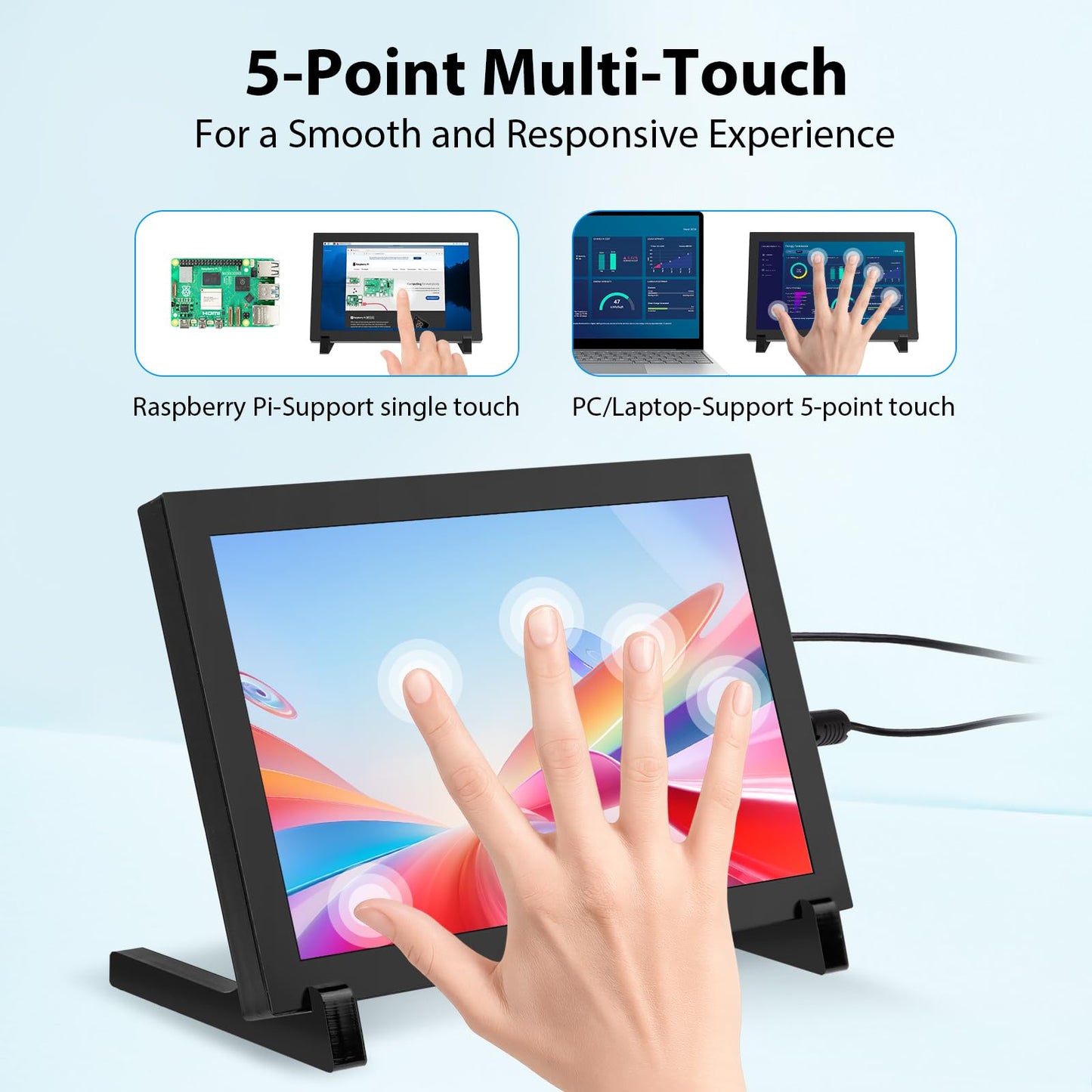 ELECROW 8 Inch Touchscreen Monitor, 1280x800 IPS LCD HD Display with Stand, Portable Capacitive Touch Screen Compatible for Raspberry Pi 3/4/5, Win 11/10/8/7, Jetson Nano, laptops, Game Consoles