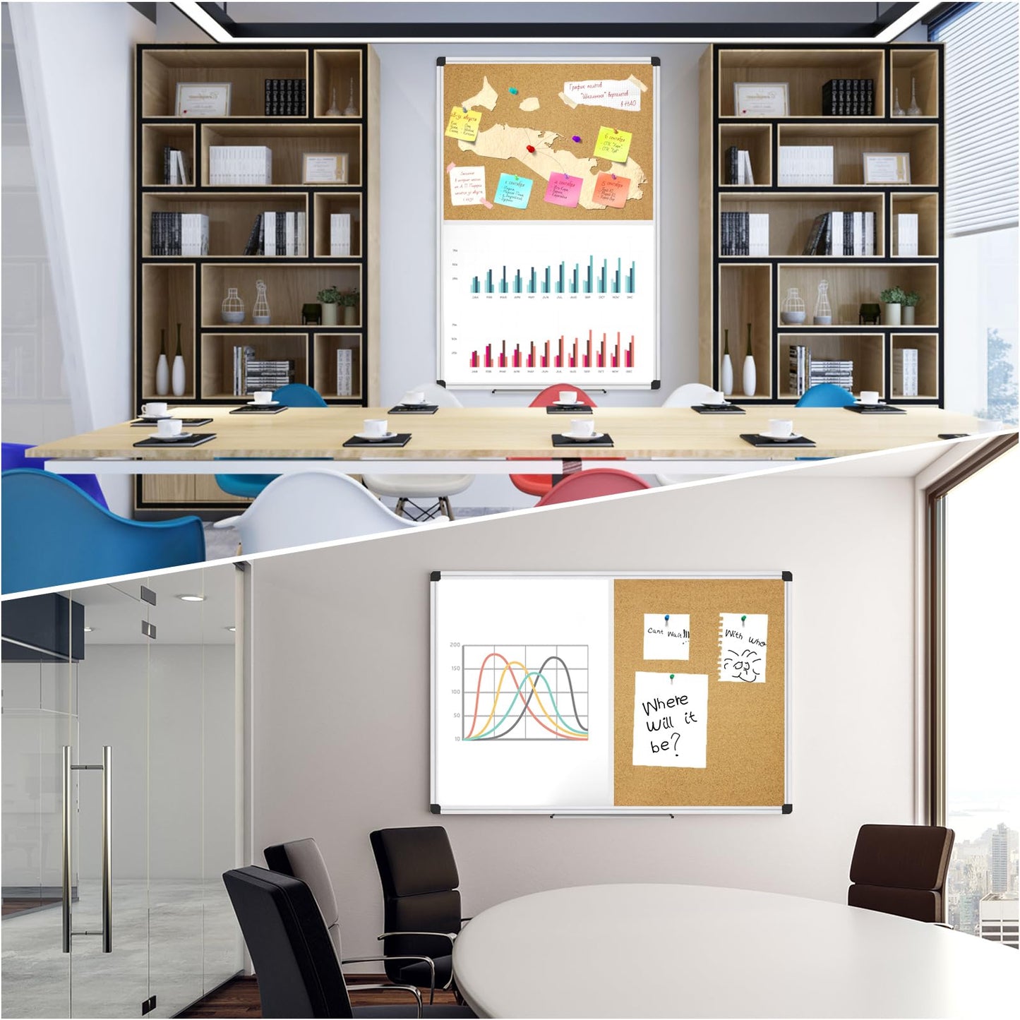 XBoard Magnetic Dry Erase Board & Cork Board 48 x 36 whiteboard, Combination White Board with Aluminum Frame