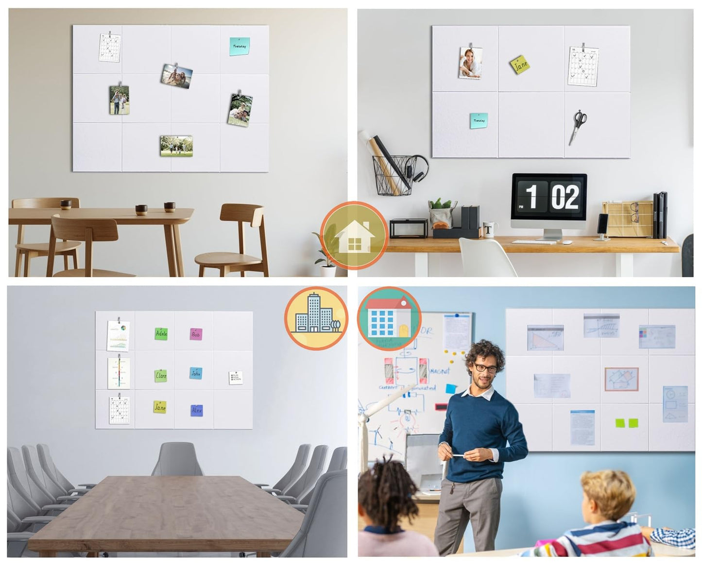 G Gamit Felt Wall Tiles Bulletin Board Large Cork Board Alternative 6 Pack 11.81”x11.81”x0.47” Felt Pin Board Tack Board with Safe Removable Adhesive Tabs for Home Office School 36x24 (White)