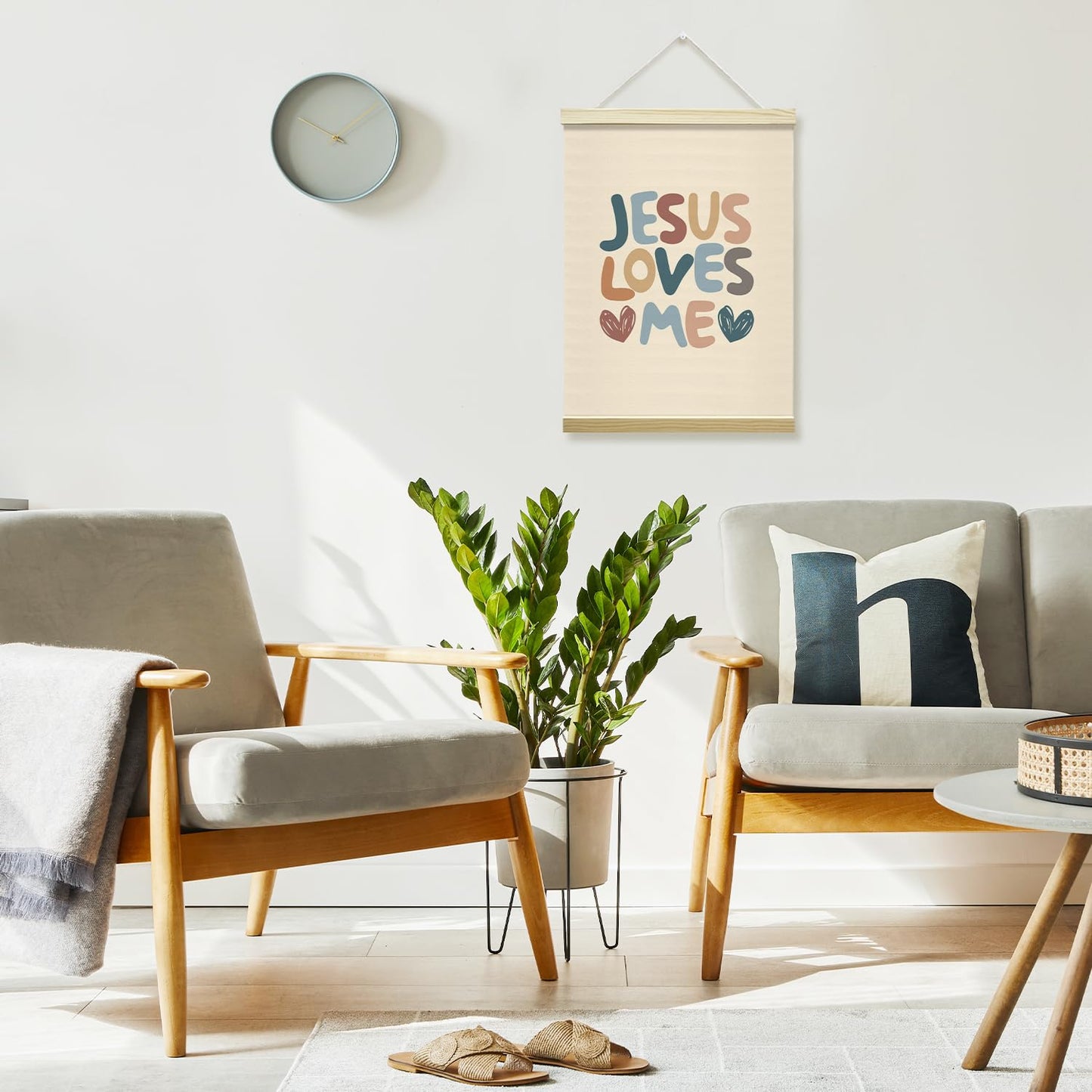 Jesus Loves Me Poster Hanger Frame, Inspirational Bible Verses Posters Canvas Wall Art for Nursery Playroom Home Bedroom Decor, 12x16 Inches -016