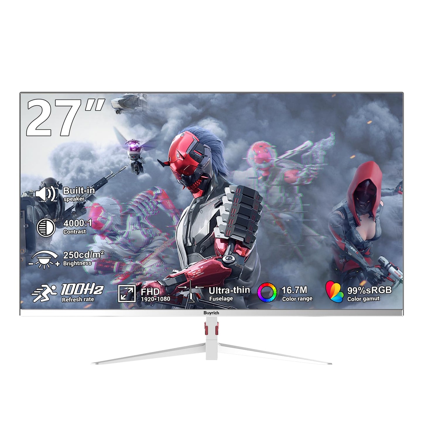 BUYRICH 27 Inch Computer Monitor 100Hz IPS FHD 1080P,Built-in Speakers, Frameless Gaming Monitor with FreeSync/G-Sync Compatible, HDR10, HDMI/DP Ports, VESA Mount, Tilt Adjustable