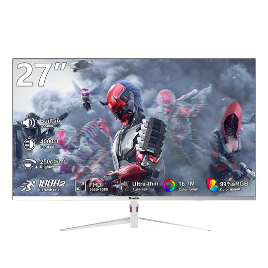 BUYRICH 27 Inch Computer Monitor 100Hz IPS FHD 1080P,Built-in Speakers, Frameless Gaming Monitor with FreeSync/G-Sync Compatible, HDR10, HDMI/DP Ports, VESA Mount, Tilt Adjustable