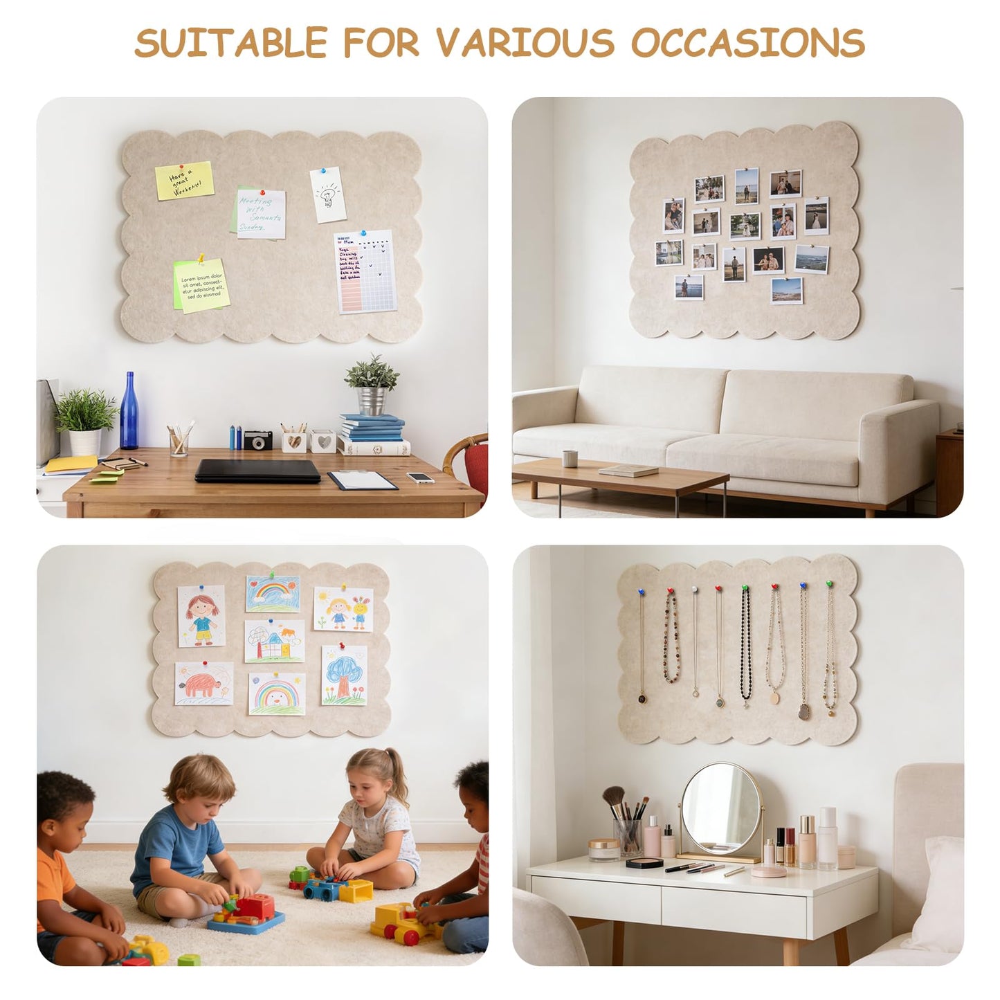 Felt Bulletin Board 24" x 18" Cork Board Alternative,Decorative Felt Pin Board Foldable Cork Boards for Walls Self-Adhesive Cork Board for Home Office Classroom Pin Board (Oatmeal)