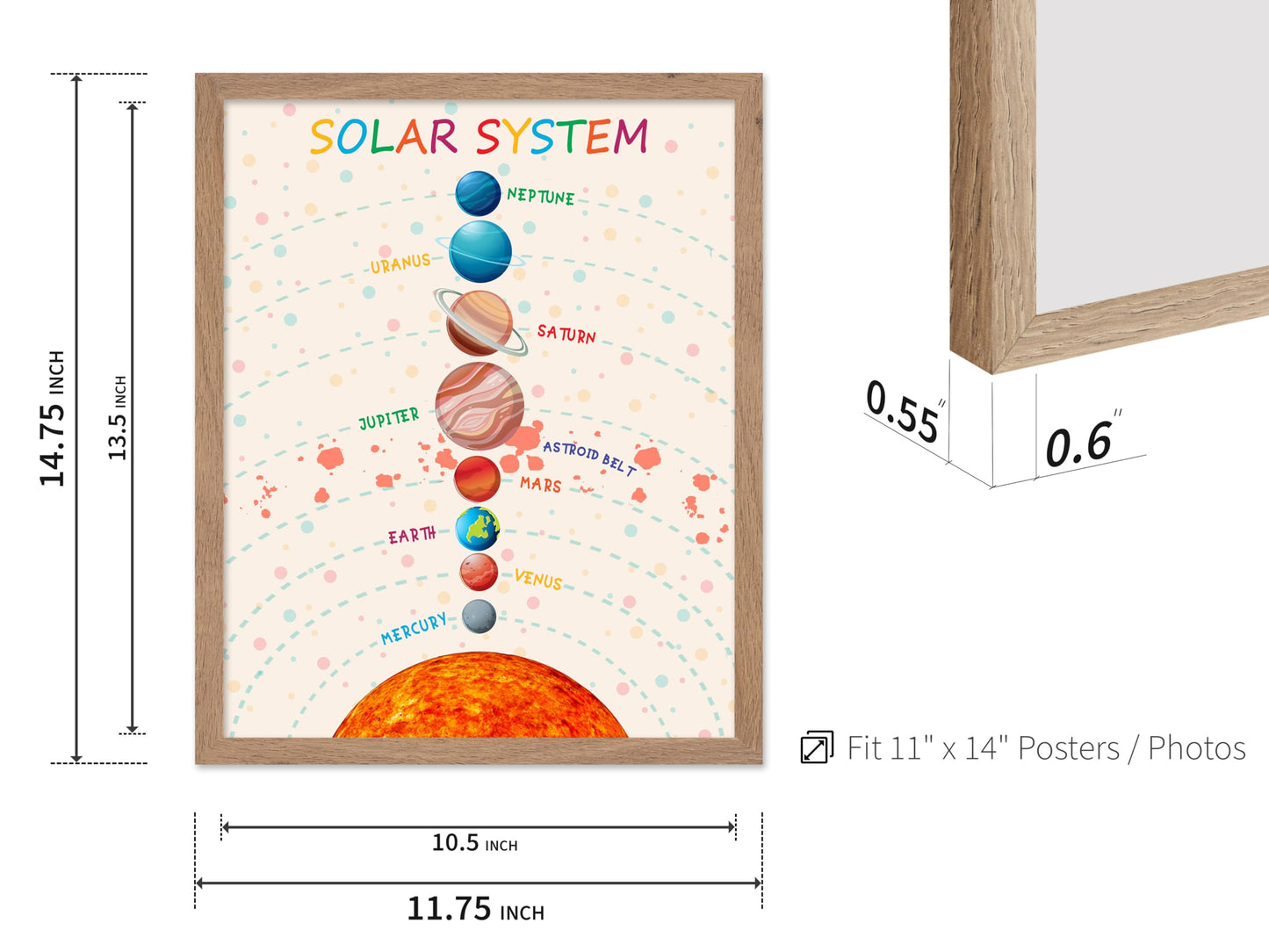 Poster Master Solar System Print - Planets Poster - Learning Materials Art - Educational Wall Design - Gift for Students & Teacher - Decor for Classroom, Library or Nursery - 11x14 Beige Framed