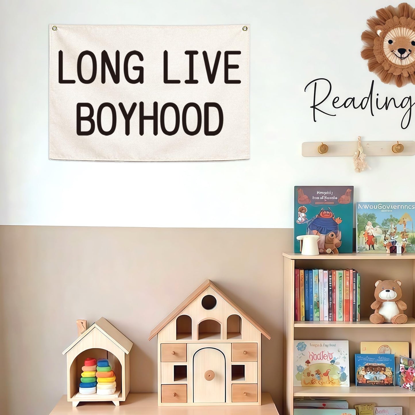 Long Live Boyhood-Nursery Decor-Hanging Rectangular Banner Flag Poster Wall Decor Present for Kids Boy Baby-Babyroom Playroom Boyroom Door Decoration-Christmas Gift-28.5"L×20"W