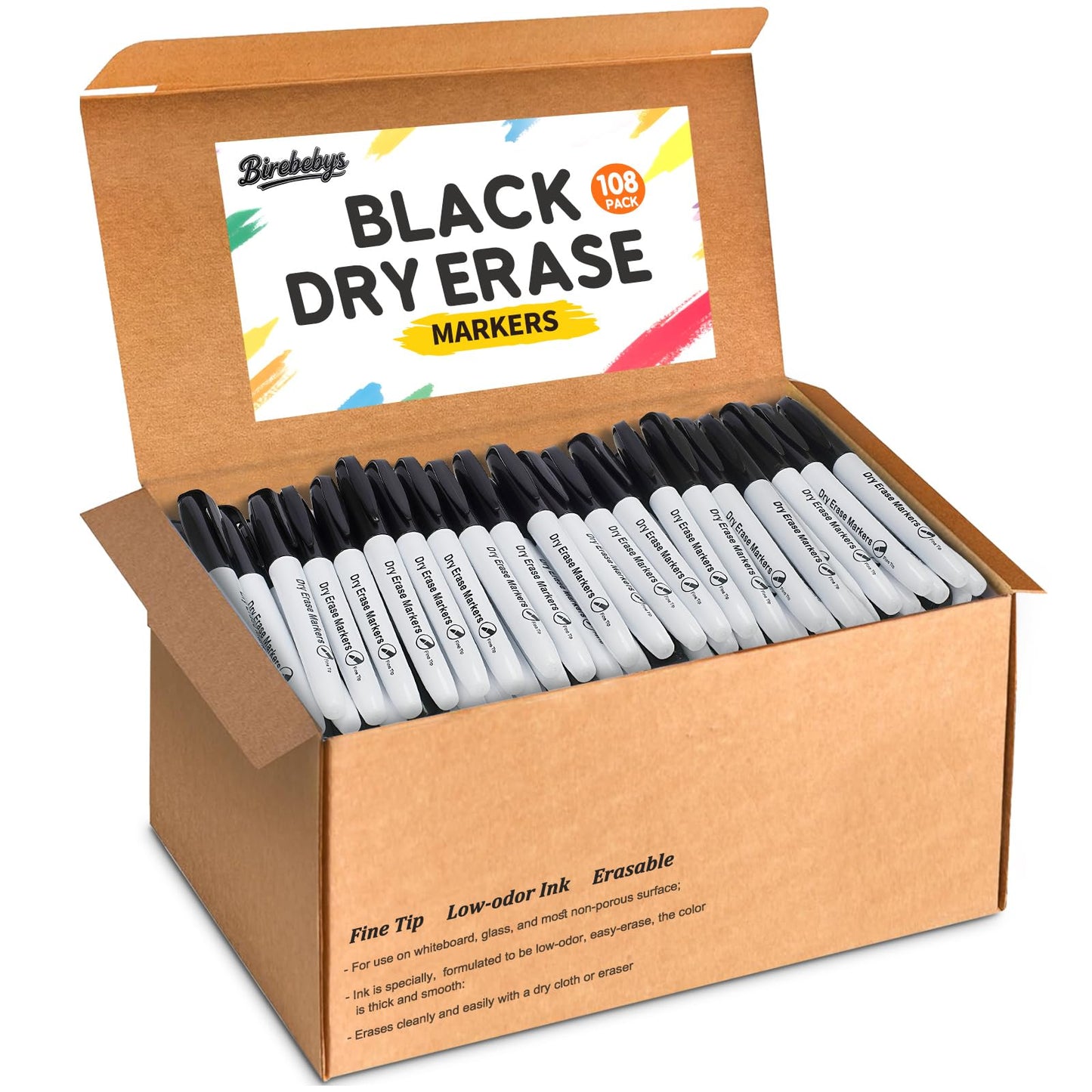 Birebebys 108 Count Dry Erase Markers Bulk, Fine Tip Whiteboard Markers for Kids Teachers, Dry Erase Pens Bulk Pack for Classroom Home, Back to School Supplies
