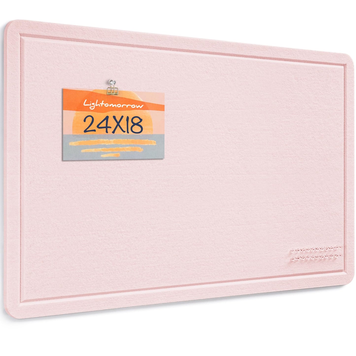 Lightomorrow Bulletin Board, 24 x 18 Inches Cork Board Alternative Decorative Felt Pin Board with Safe Removable Adhesives & 23 Push Pins for Home Office Classroom Walls-Pale Pink