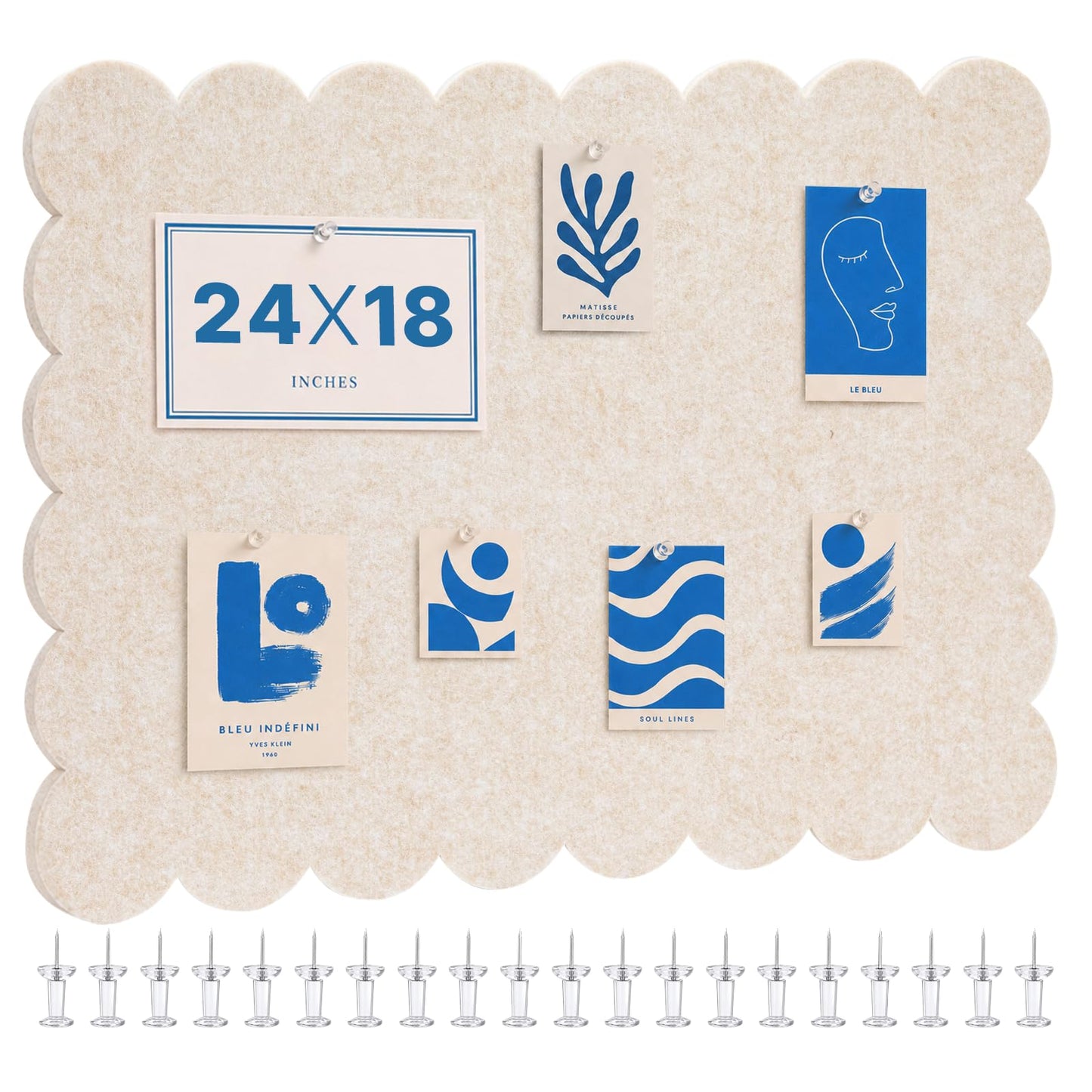 OWLKELA Scalloped Bulletin Board 24x18 Inch, Fodable Felt Pin Board with Mounting Kit, Beige Picture Decorative Memo Bulletin for Home Office Classroom Dorm