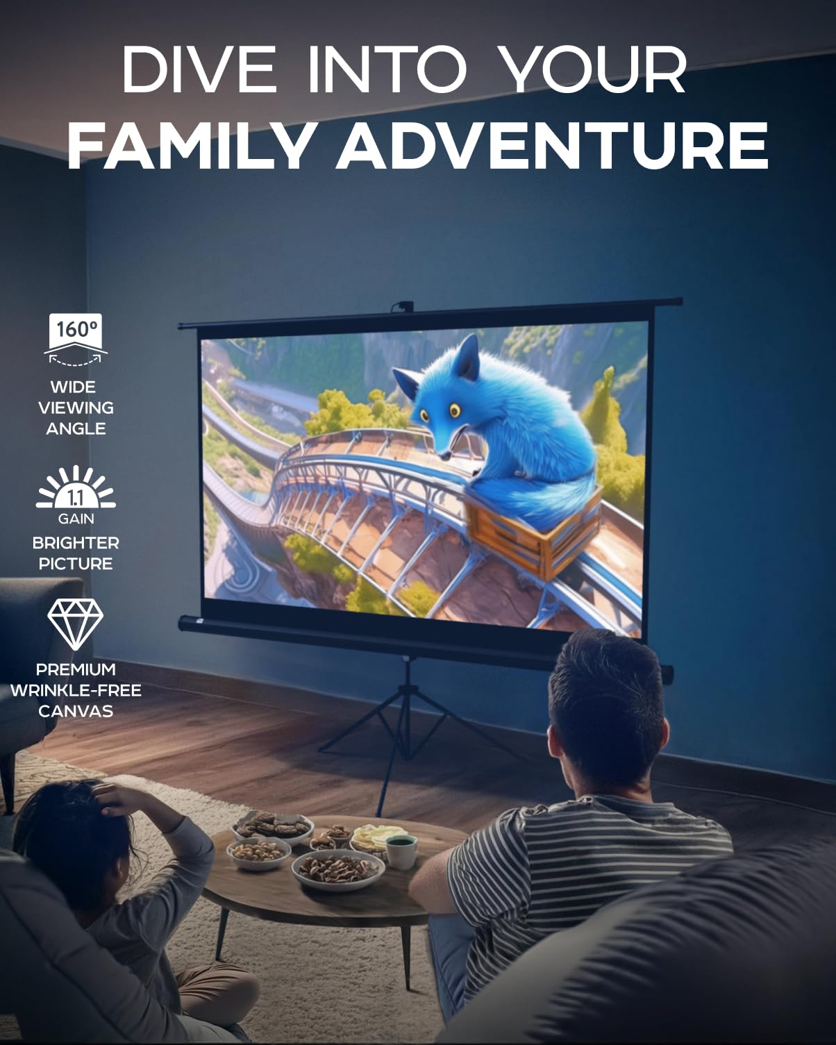PropVue Projector Screen with Stand 84" - Indoor & Outdoor Projection Screen for Movie or Office Presentation - 16:9 HD Premium Wrinkle-Free Tripod Screen for Projector with Carry Bag & Tight Strap