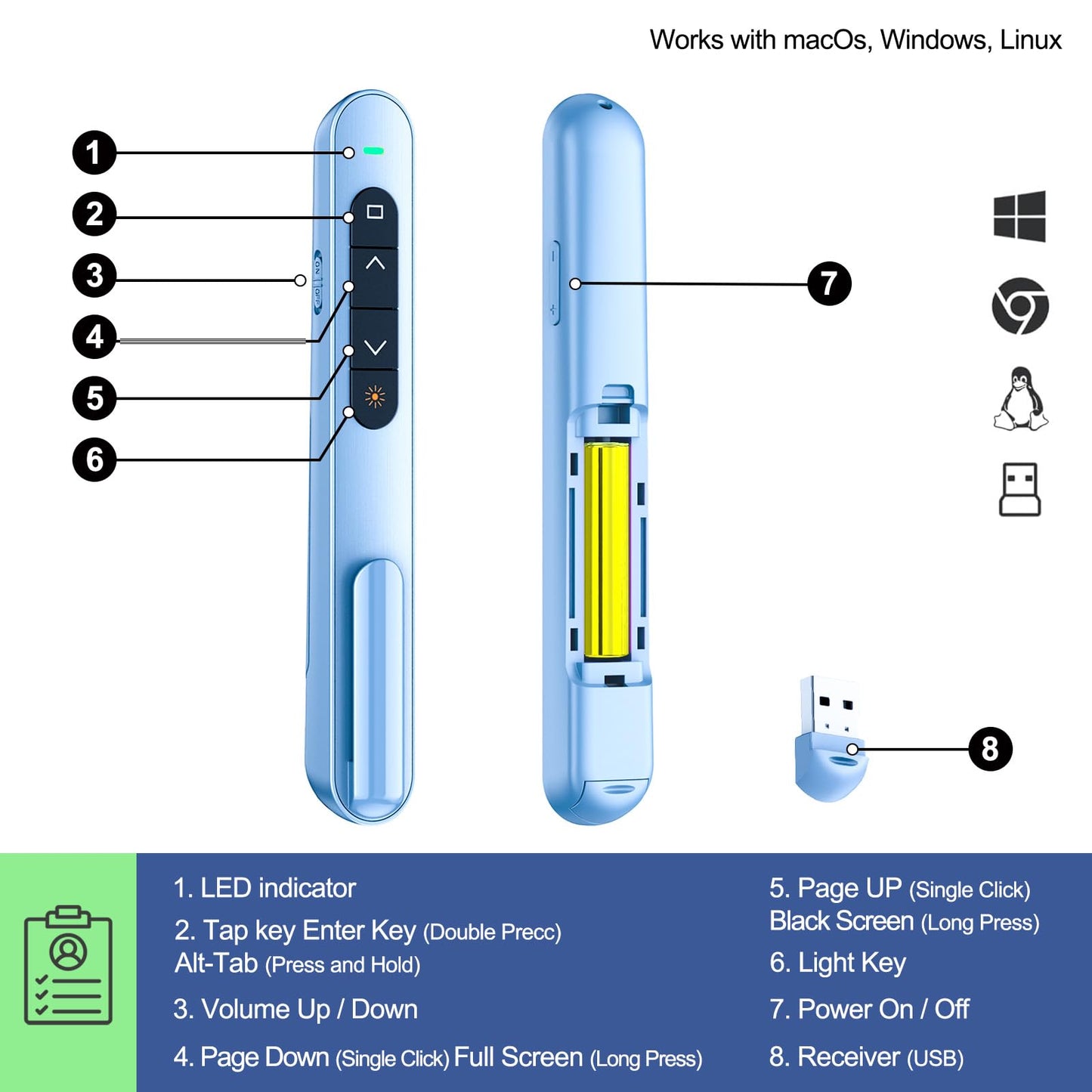 QUI Presenter Clicker Bundle | BK600 Slim-Shaped USB A Blue & Remote-Shaped USB A Blue