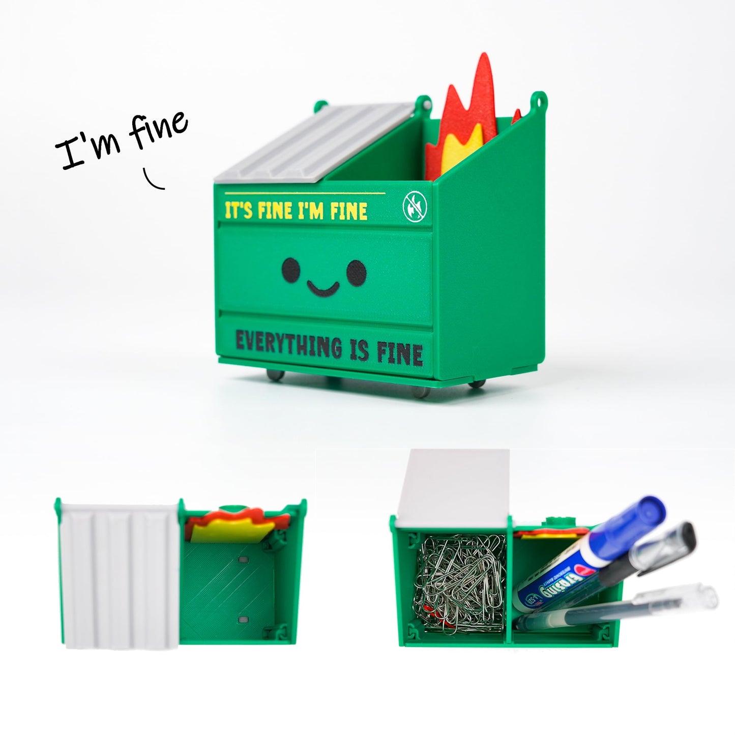 Tian Zhun Dumpster Fire Pencil Holder Funny Magnetic Pen Holder Set of 2，Strong Magnets to Store Marker Pencil Organizer for Refrigerator Whiteboard Locker Home Office or Hospital