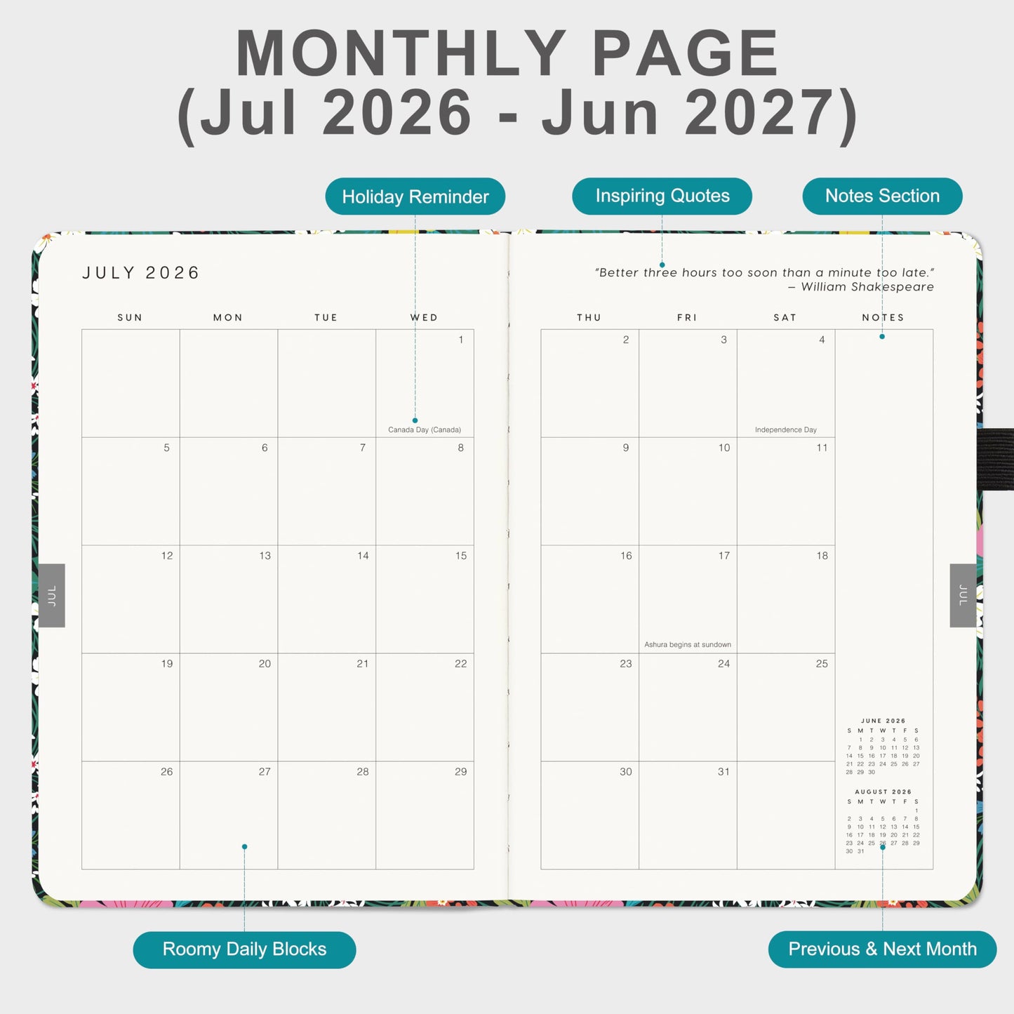 And Per Se Academic Planner 2026-2027 – Weekly & Monthly Planner, July 2026 to June 2027, A5 Leather Hardcover with Inner Pocket – Student & Teacher Organizer, 5.7" x 8"(Vivid Blooms)