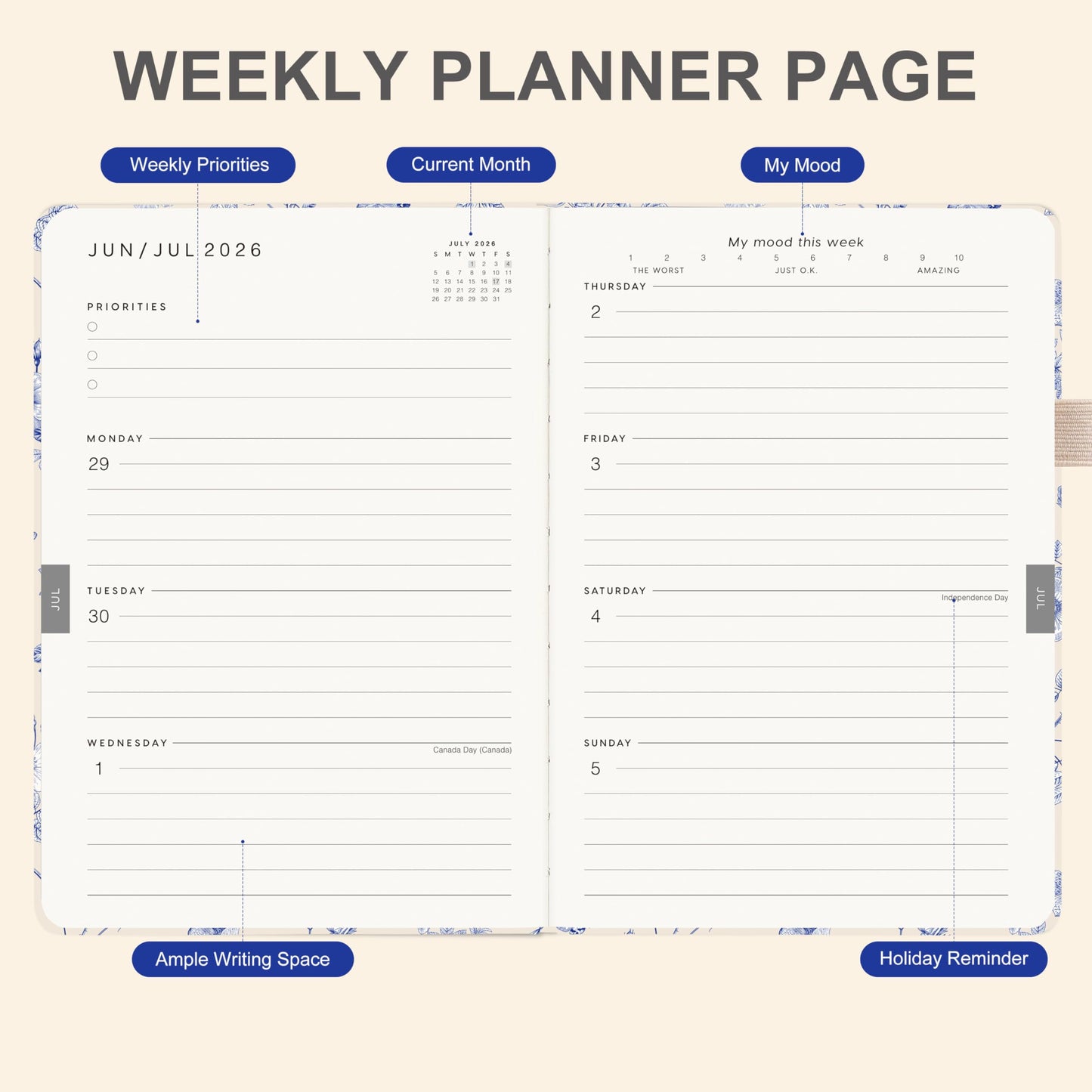 And Per Se Academic Planner 2026-2027 – Weekly & Monthly Planner, July 2026 to June 2027, A5 Leather Hardcover with Inner Pocket – Student & Teacher Organizer, 5.7" x 8"(Blue Flowers)