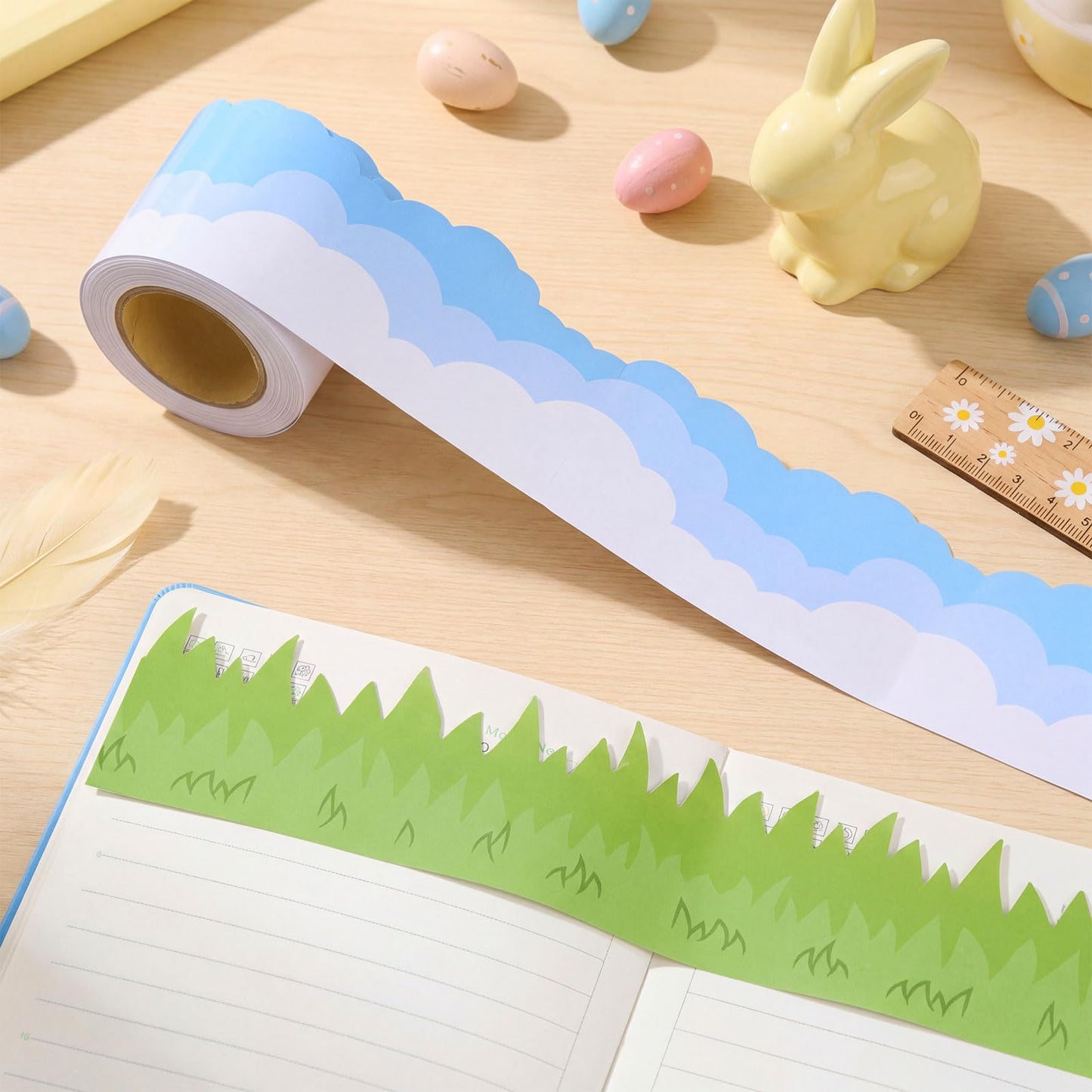 Trandraft 2 Rolls 65.6ft Grass Bulletin Board Decoration Clouds Bulletin Board Strips Green Grass Back to School Trim Borders for School Classroom Chalkboard Party Decoration