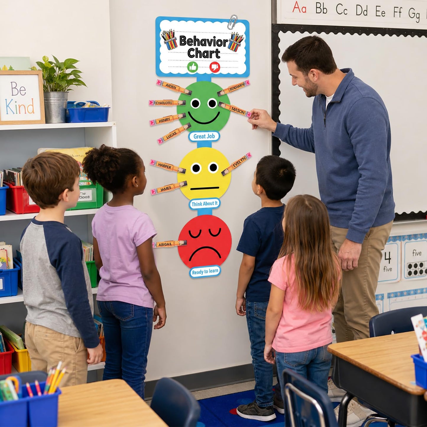 Poola Voidra Classroom Behavior Chart for Teachers Felt Reward System with 30 Wooden Clips & 6 Magnetic Tabs Classroom Management Tool for Homeschool Student Learning Performance Behavior(English)