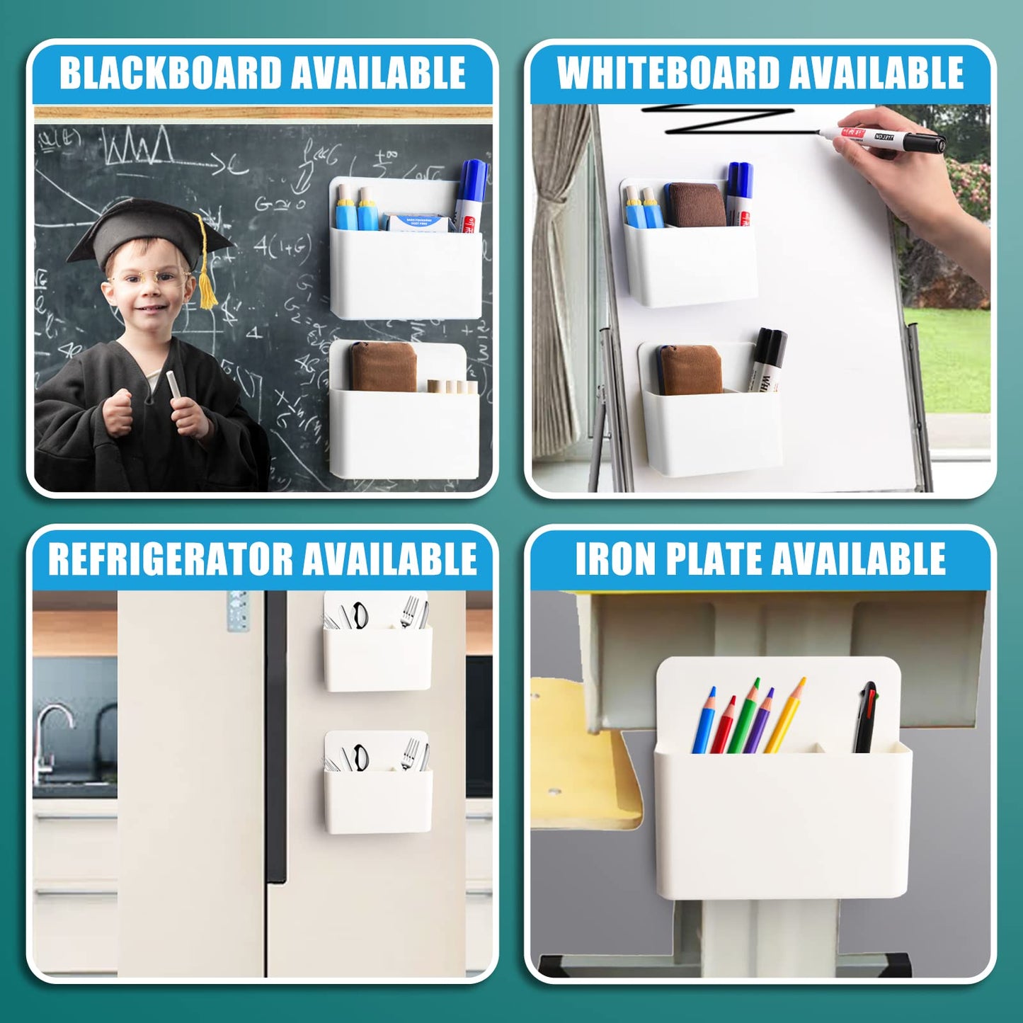 noonebutyou 4-in-1 Magnetic Marker Holder - Dry Erase, Wall Mount, Self-Adhesive Pen Holder for Whiteboard, Fridge, Home Office, School (White)