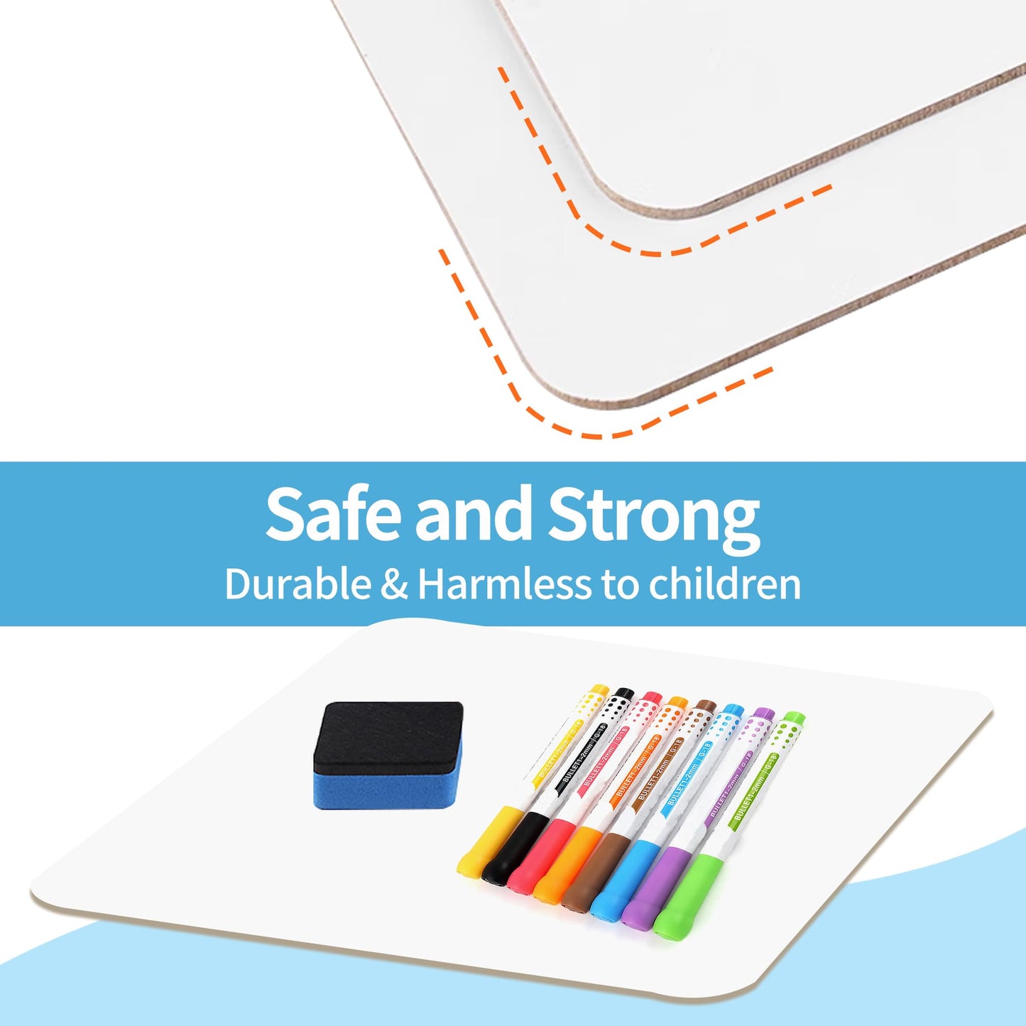 6 Pack Small White Board Dry Erase Classroom Pack Boards 9" x12” Personal Whiteboards for Teachers Lapboards Mini Whiteboard Erasers Included Colors pens