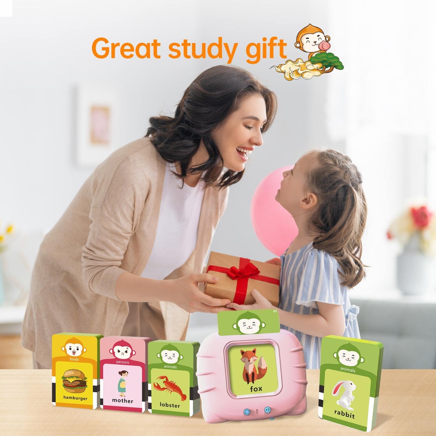 U-LEARNER Toddler Gifts Talking Flash Cards for 1 2 3 4 5 Year Old Boys and Girls, Autism Sensory Toys for Autistic Children, Learning Educational Montessori Speech Therapy, 296 Pro Words Pink