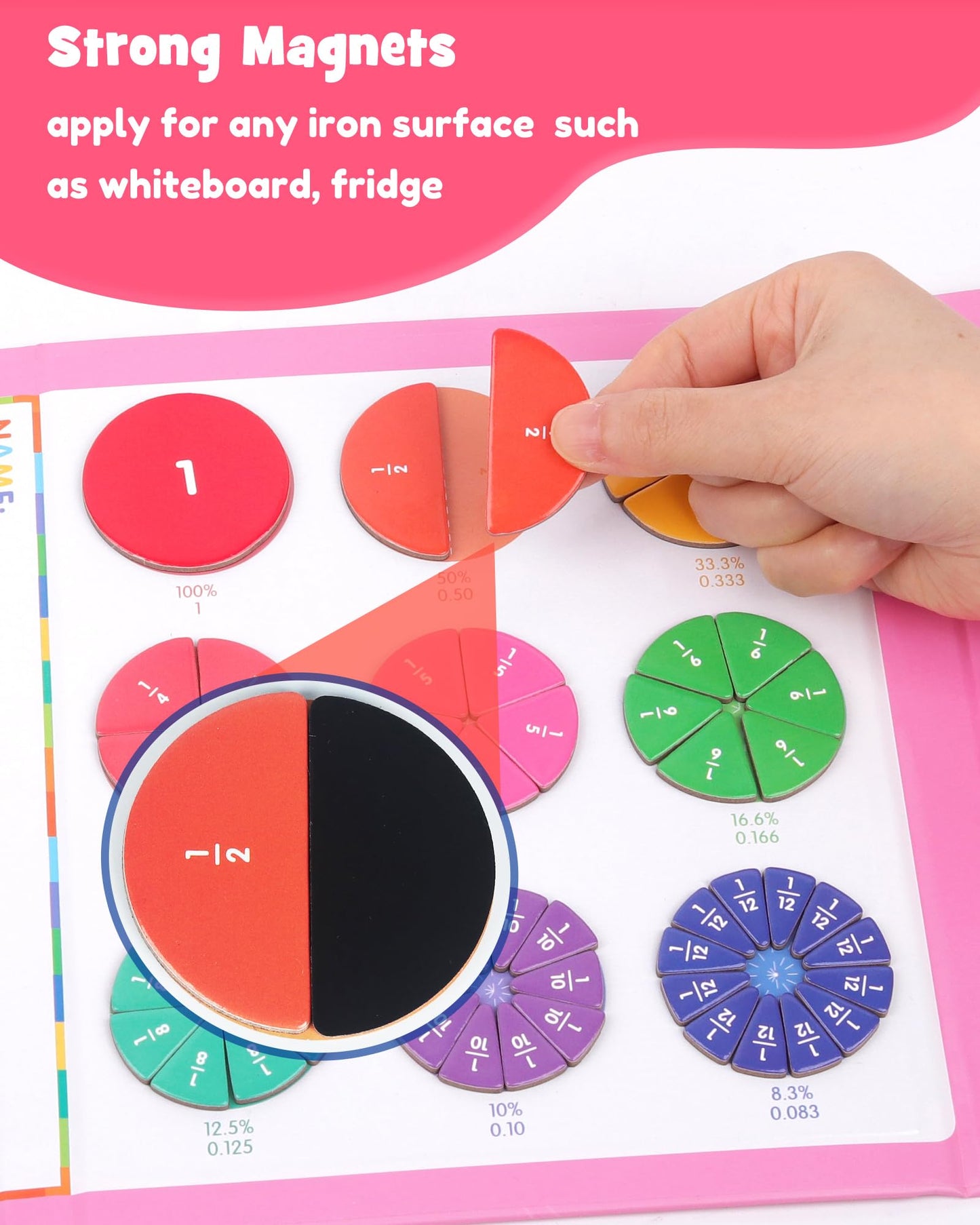 D-FantiX Magnetic Fraction Book, Magnetic Fraction Tiles & Fraction Circles Set, Math Manipulatives for Elementary School, Montessori Fraction Manipulatives Learning Tools for Kids