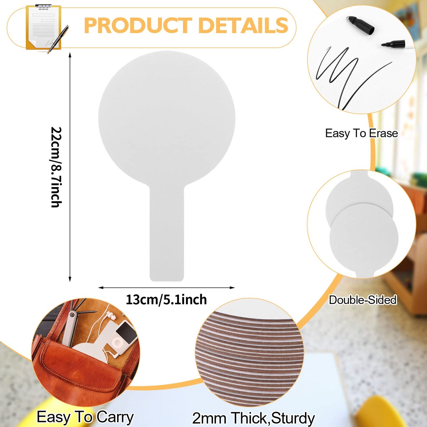 100 Pieces Dry Erase Answer Paddles Handheld Double Sided Paddles Mini White Boards Small White Board Dry Erase Signs Auction WhiteBoard for Students Classroom Voting Games