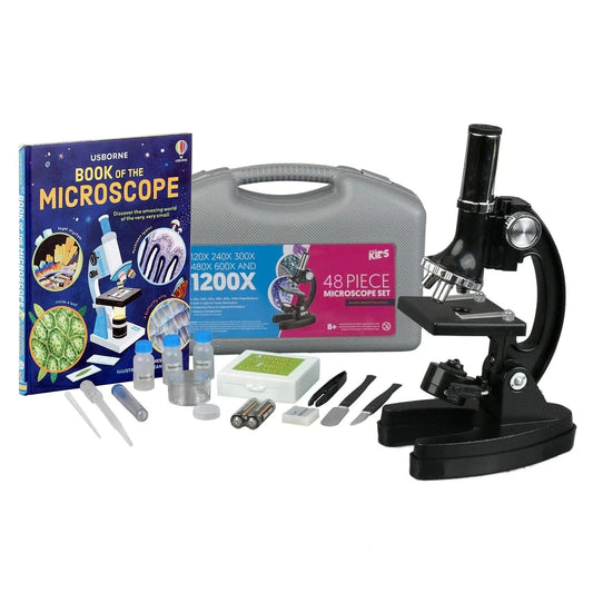 AmScope M30-ABS-KT1-WM 120X-240X-300X-480X-600X-1200X Educational Metal Arm Kids Compound Microscope Kit + Book