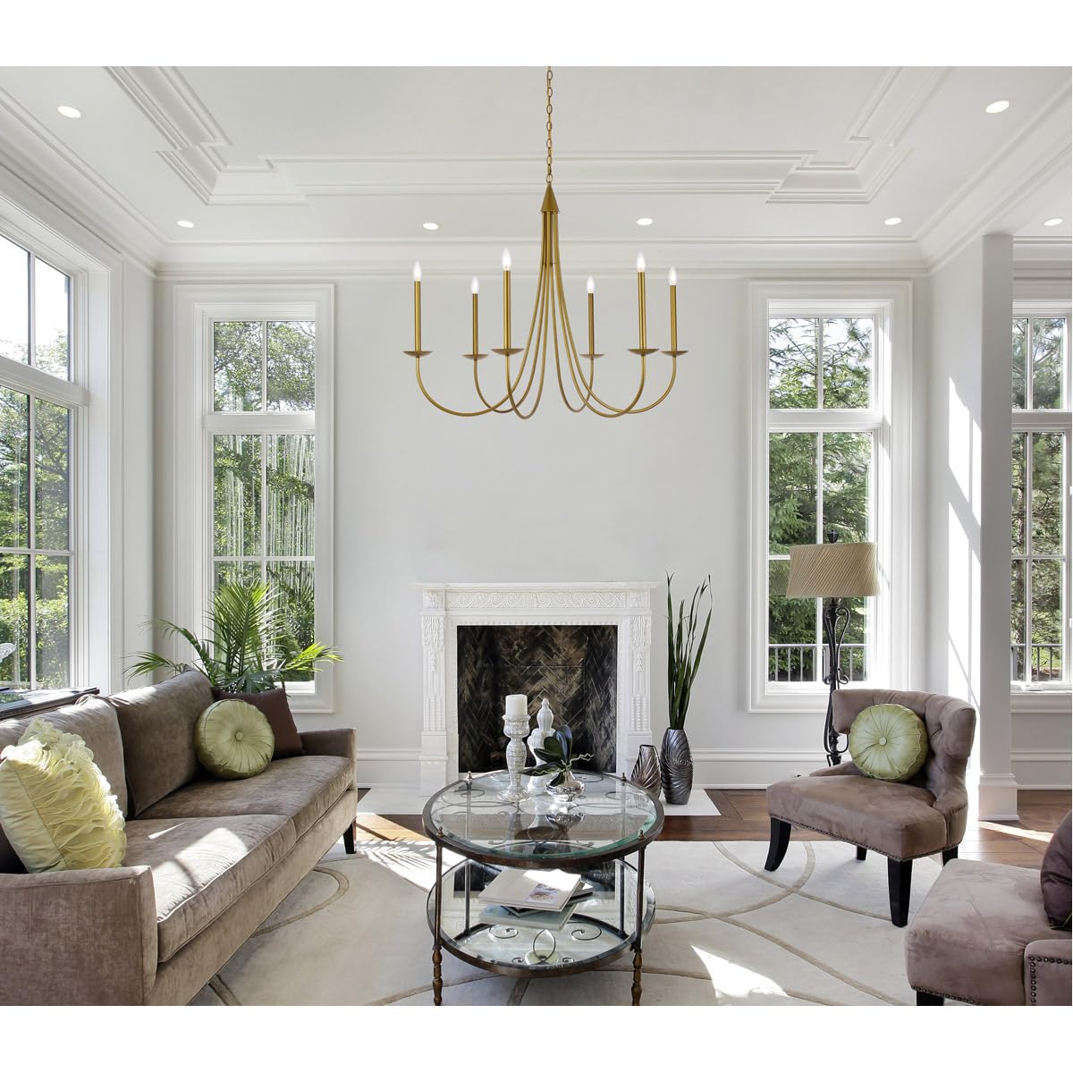 Living District 42-Inch Brass Metal Ceiling Pendant Light, Model LD810D42BR, Indoor Modern Decorative Fixture