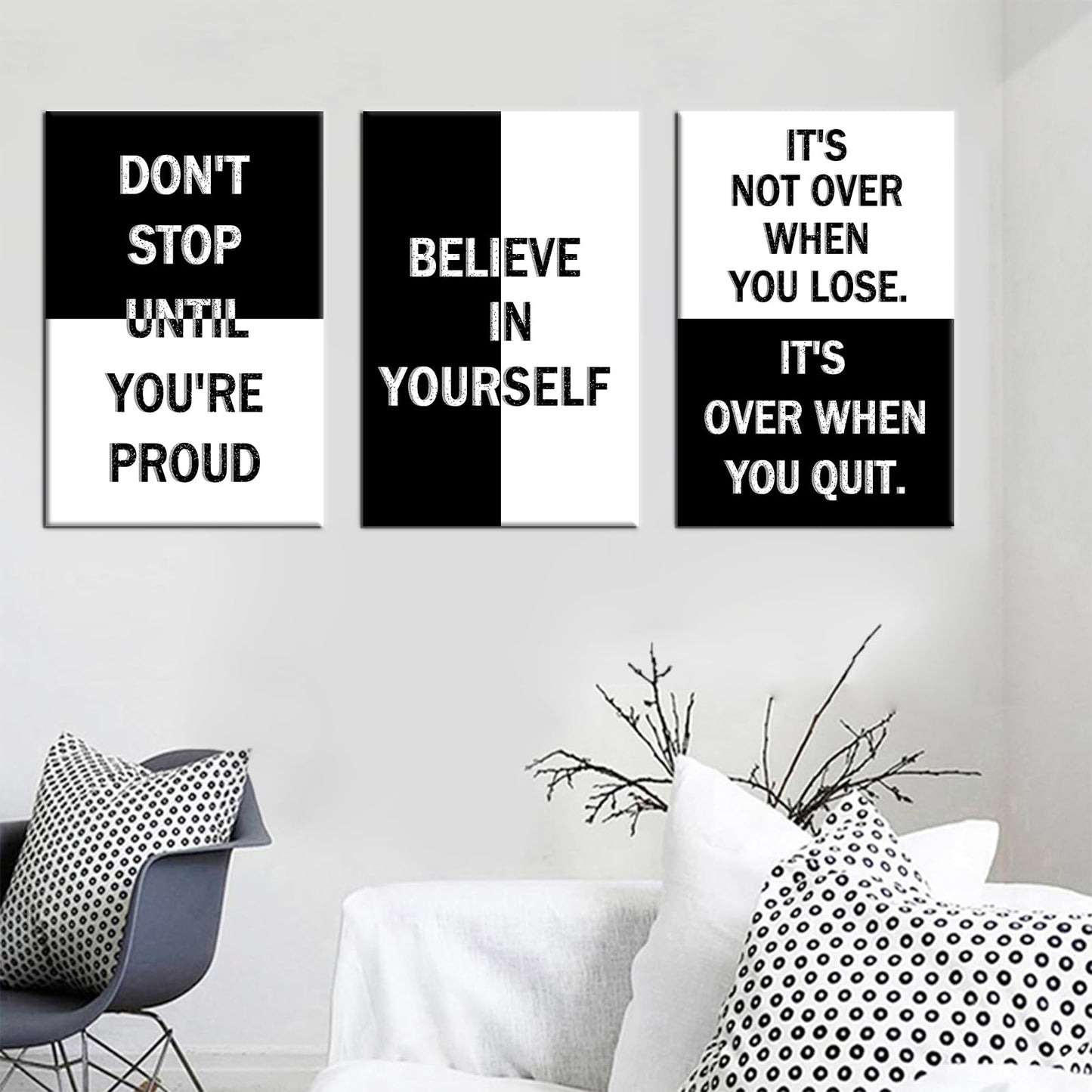 Motivational Canvas Wall Art Poster Painting 3 Piece Inspirational Entrepreneur Quotes Positive Picture Print Wall Decor for Modern Home Bedroom Office Artwork Stretched and Framed [48''Wx24''H]