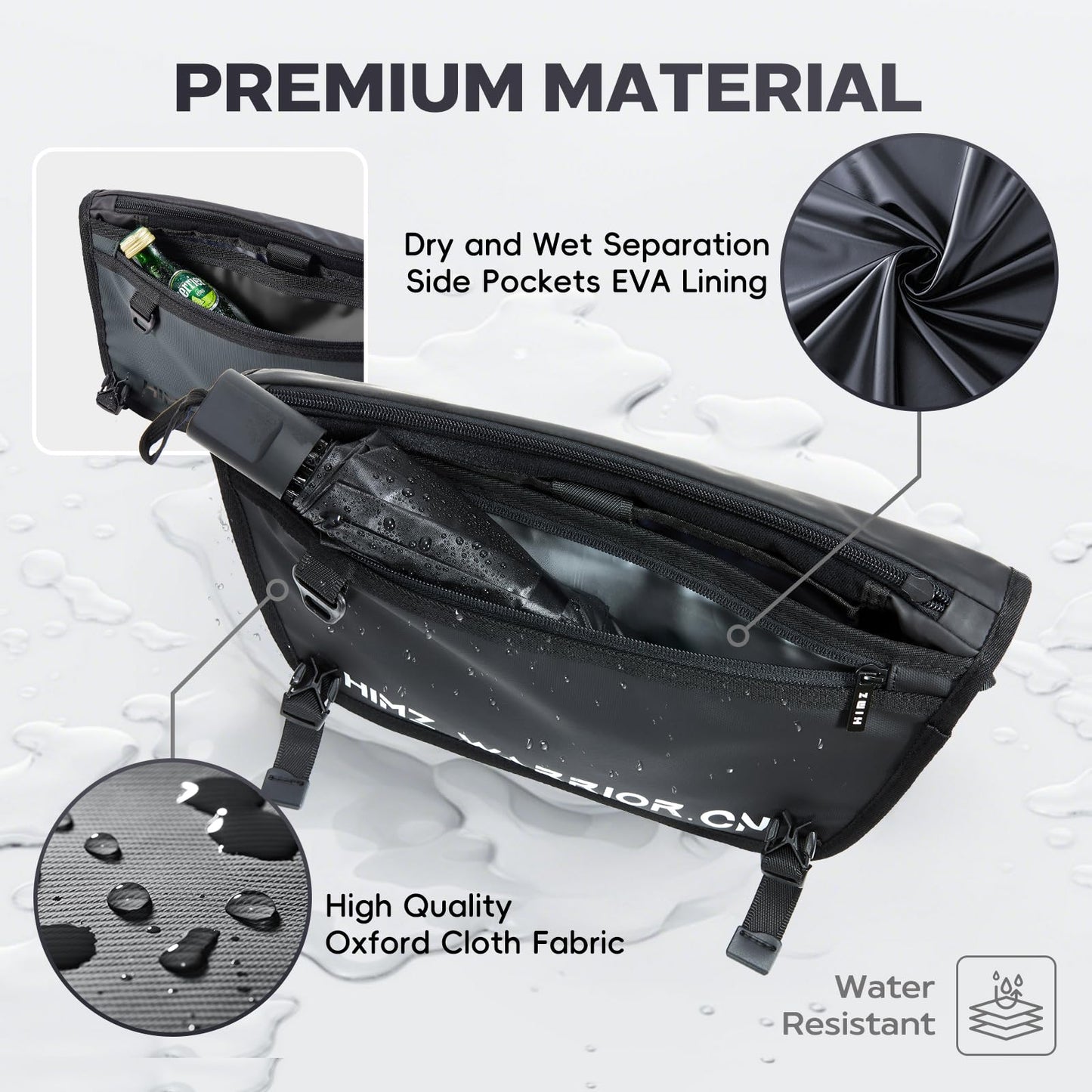 HIMZ WARRIOR Crossbody Sling Bag Men Heavy Duty Chest Bag Sport Travel Daily Use Water Resistent Stylish Casual Messenger Bag Durable Black