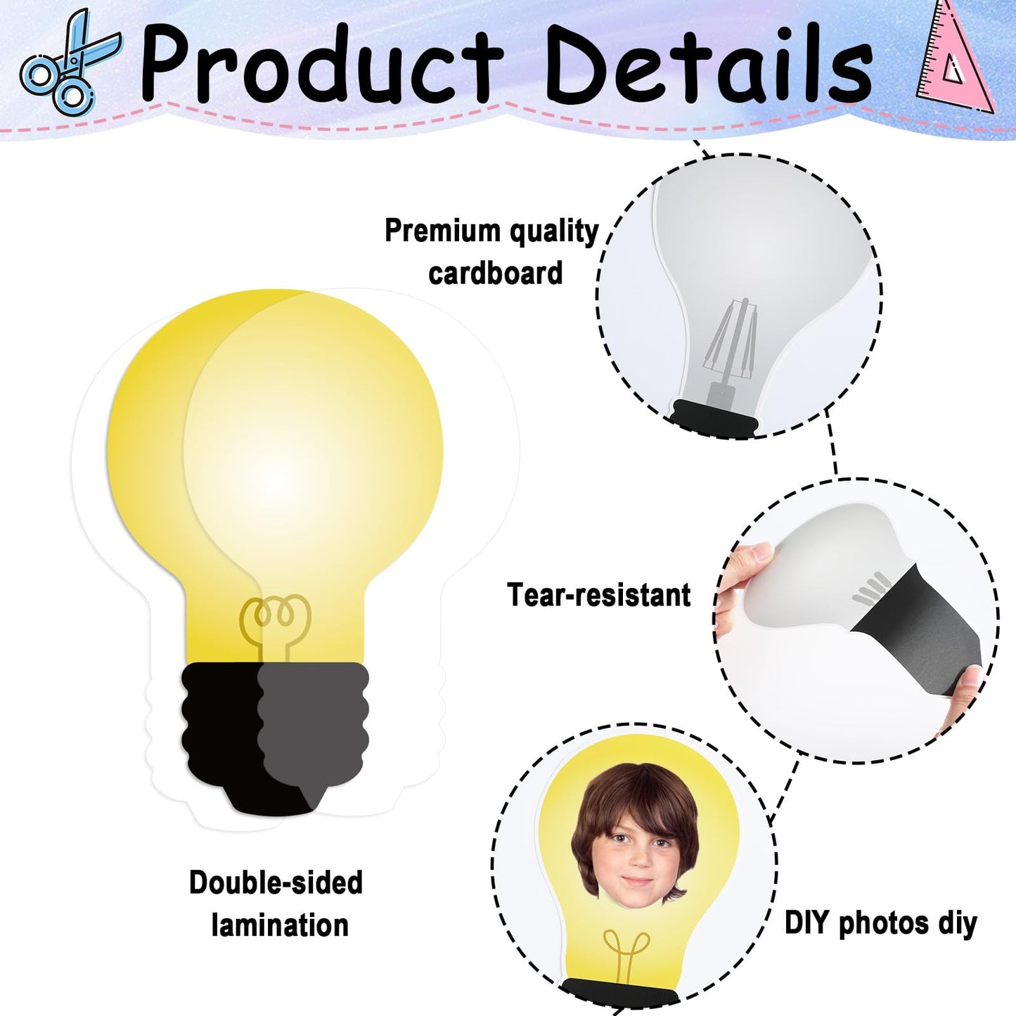 60PCS VBS 2026 Light Bulb Theme Cutouts Religious Light Bulb Bulletin Board Decorations VBS Lightbulb Paper Cut-Outs Classroom Decor for DIY Craft Photo Kindergarten Preschool Wall Door Supplies