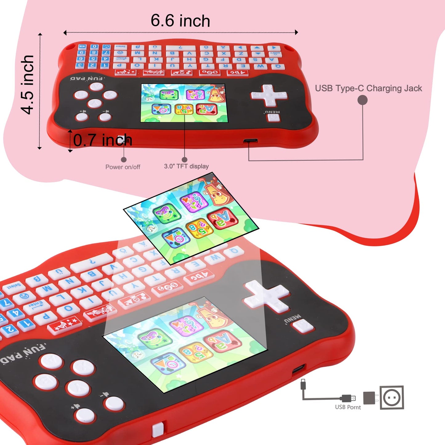 LUHYAUAN Kids Tablet/Baby Learning Pad with 102 Activities/Toddler Tablet with ABC/Words/Music/Math Interactive Educational Electronic Toys Gifts Handheld Game for Preschool Boys Girls Ages 3-12