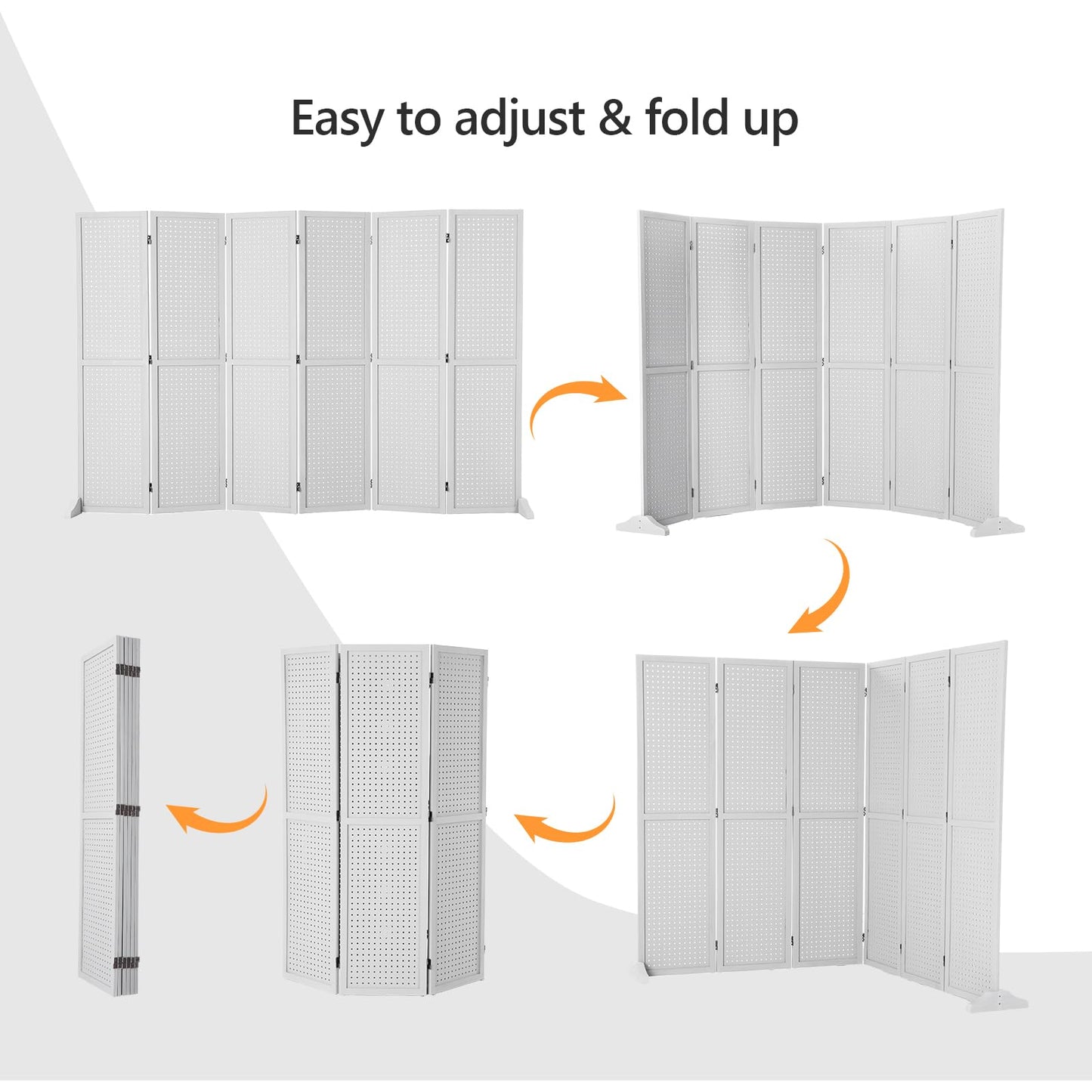 Bonnlo 4/6 Panel Pegboard Freestanding, 5 FT Portable Display Board Organizer for Craft Show Jewelry, Wooden Folding Privacy Screen Room Divider (White, 6 Panel with Base)