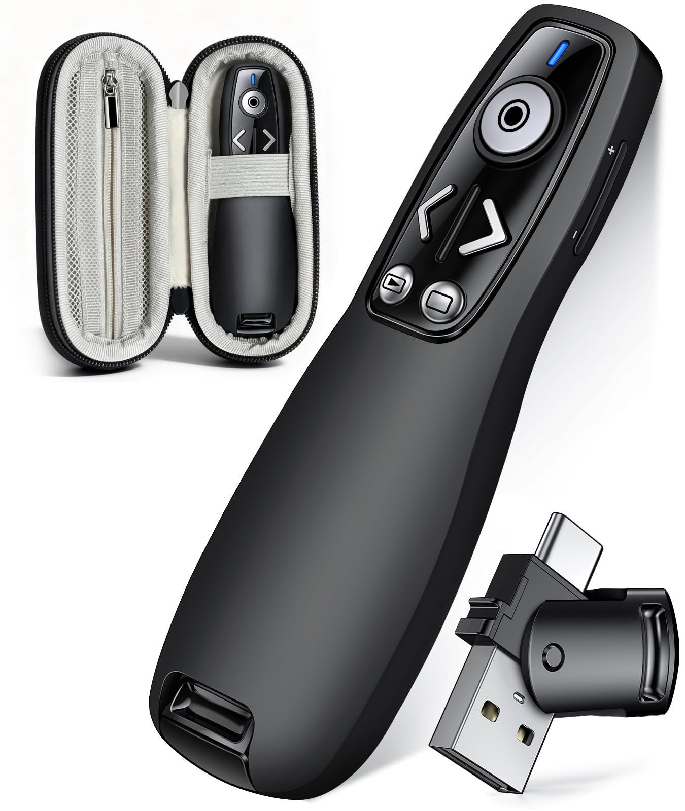 ELISWEEN Wireless Presenter with Carry Case, Presentation Clicker with Protective Storage Bag, Presentation Remote for Powerpoint, Mac, Computer, Laptop